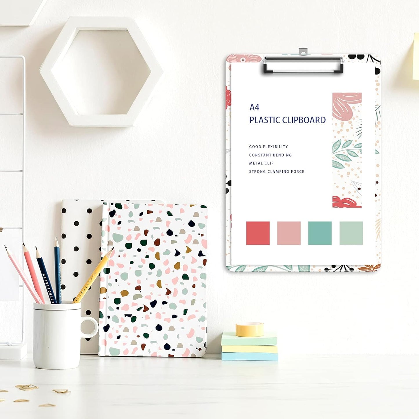 Plastic A4 Clipboards, Cute Clip Board Stardard Letter Size 9 x 12.5 in, Office Decorative for Students Women Men and Kids, Flowers