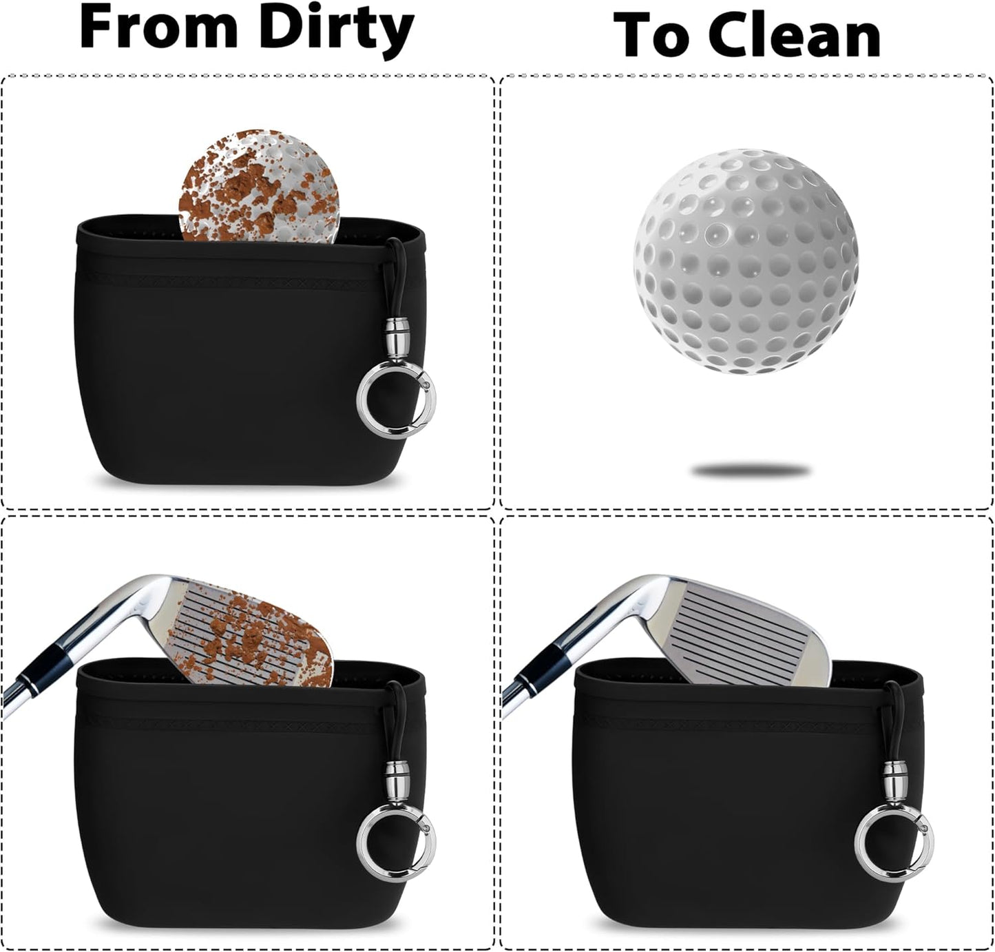 MOSTY Golf Club and Golf Ball Cleaner Bag – Best Golf Club Cleaning Kit, On-Course Golf Accessories, Club Cleaner for Golf Bag, Golf Gifts for Men Women Golfers, Unique Golf Gear for Him(Silicone)