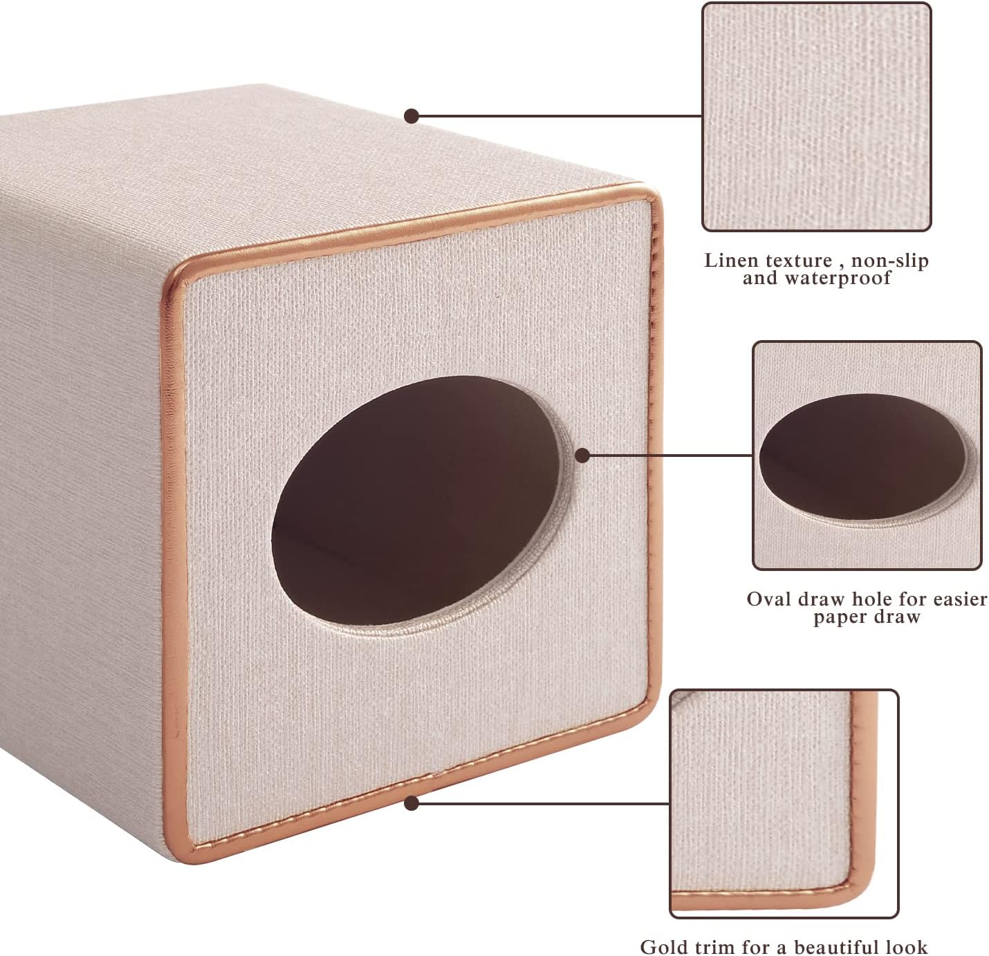 Tissue Box Cover Square Tissue Box Holder PU Leather Facial Organizer with Magnetic Bottom,Decorative Napkin Caddy for Vanity Dresser Night Stand Table Countertop Home Office Car,Beige