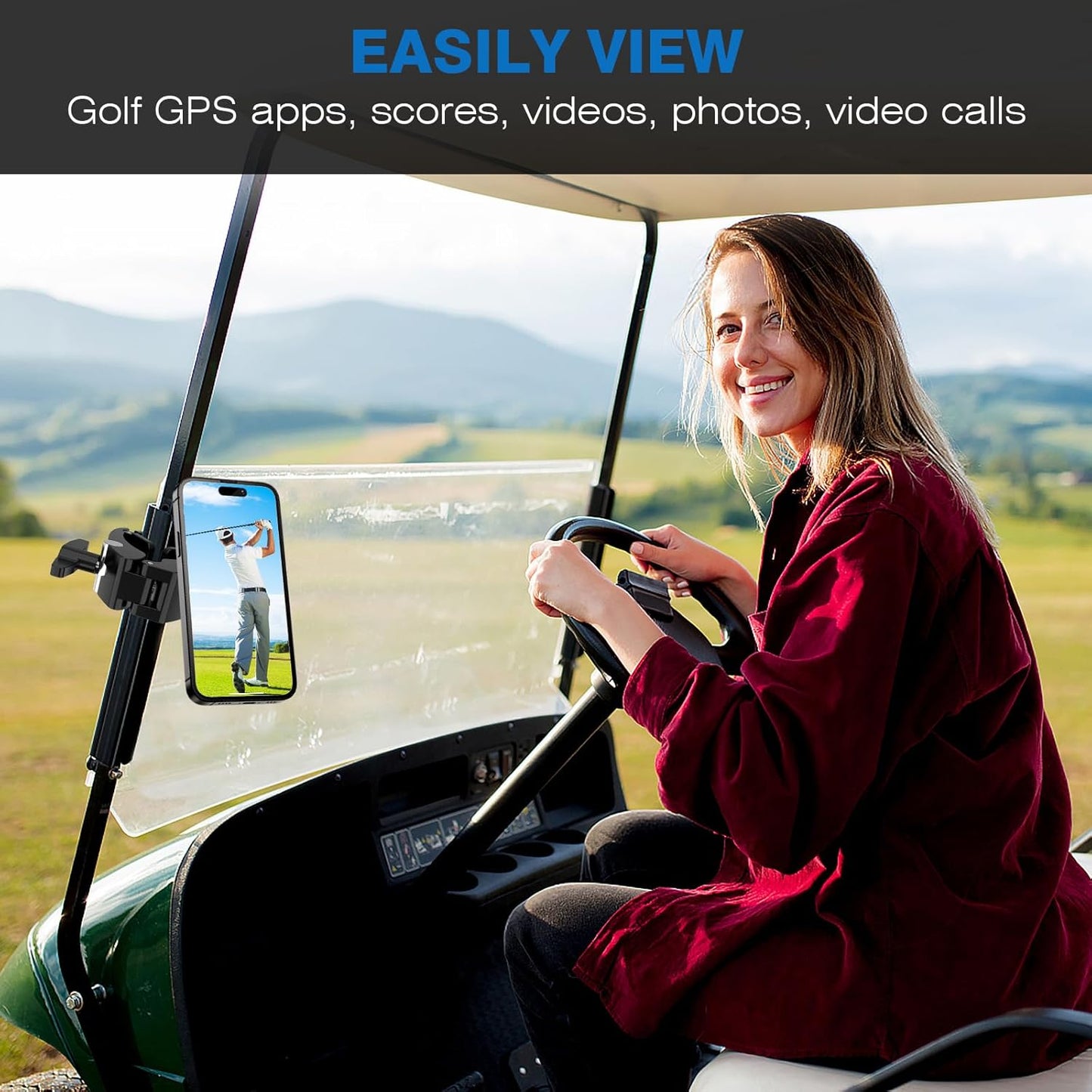 Magnetic Golf Cart Phone Holder, Universal Square Post and Cylinder, Aluminum Metal Golf Phone Holder for MagSafe iPhone and Android Phones