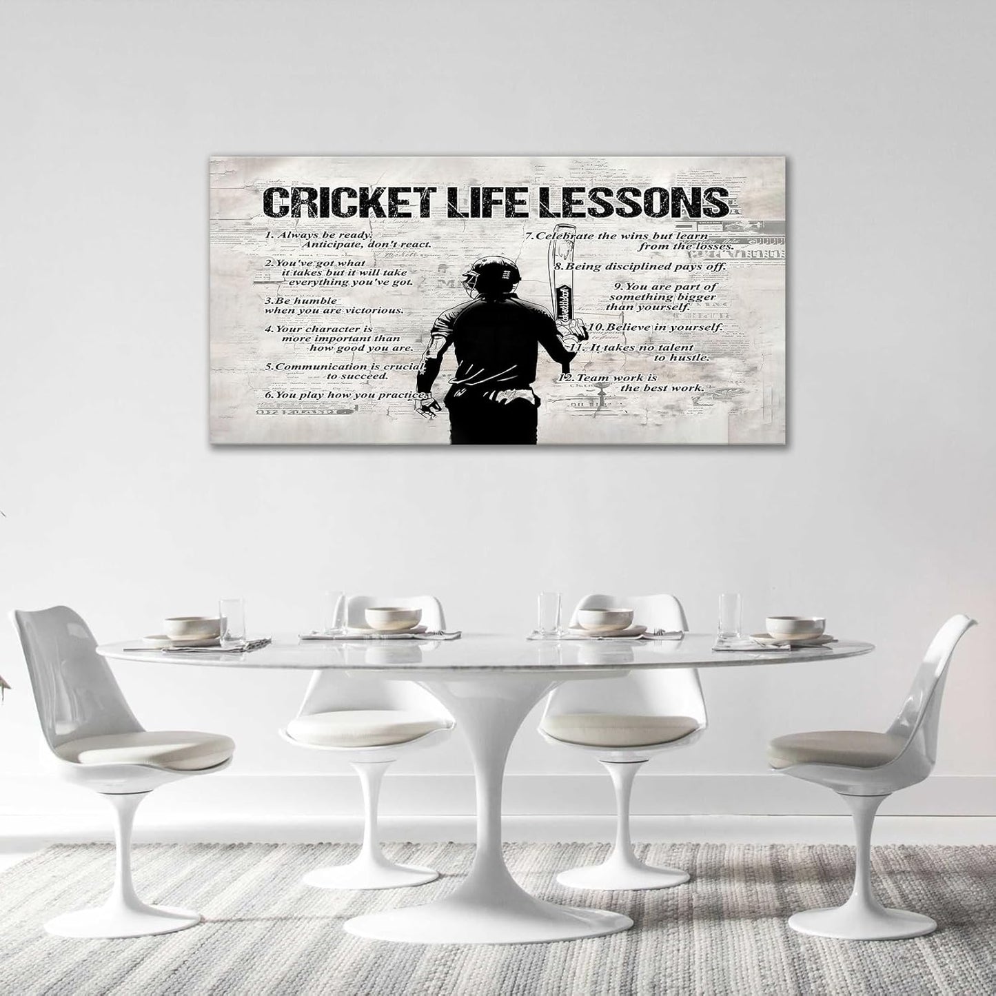 Cricket Sports Wall Art for Living Room Large Size Cricket Life Lessons Wall Decor Cricket Sign Retro Canvas Prints Inspirational Pictures Painting Artwork Home Decoration Master Bedroom Gym 60"X30"