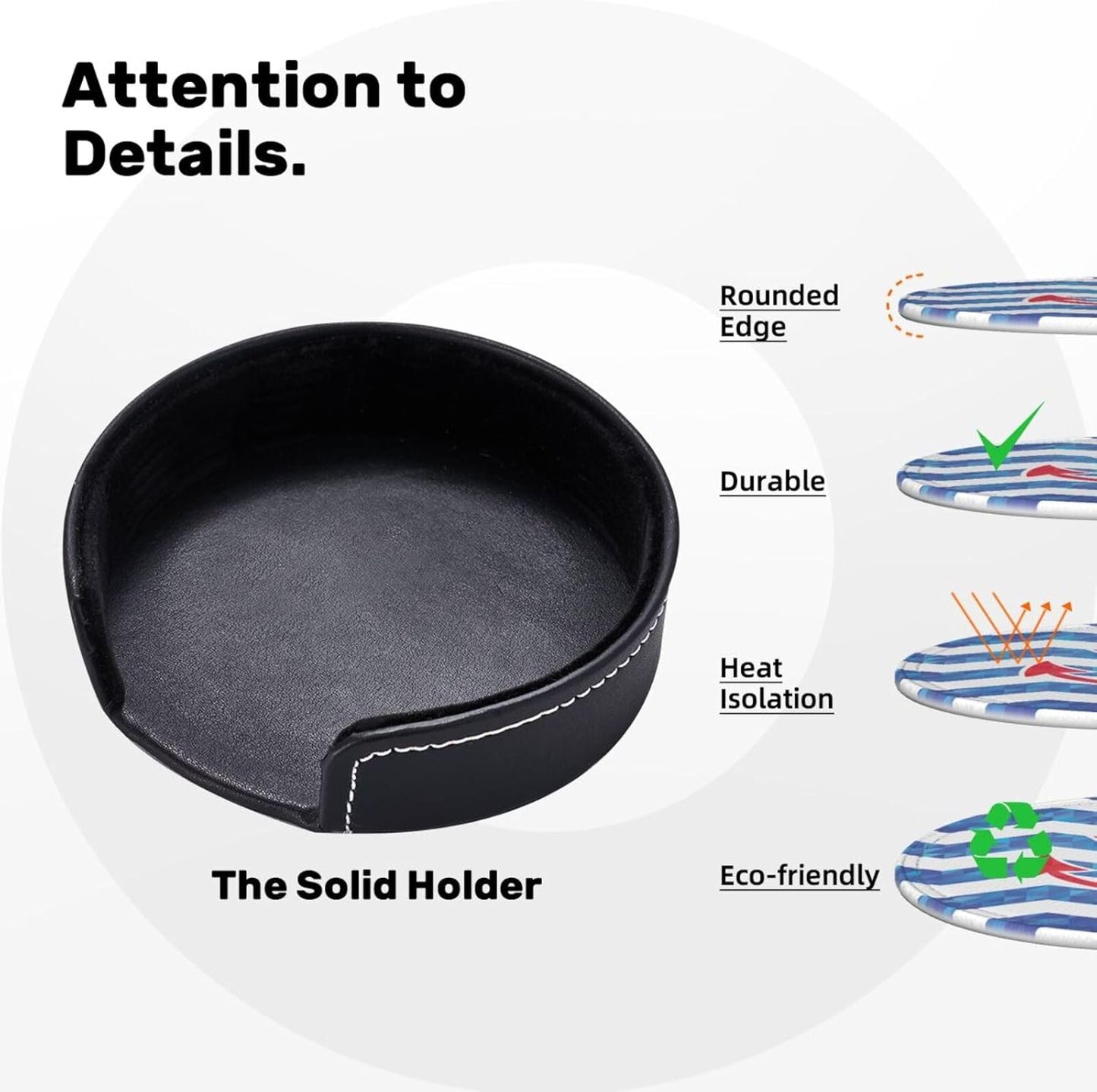 Nautical Anchor Red Blue Coasters for Drinks Round Leather Coaster with Holder Set of 6 for Tabletop Protection Desk Accessories Office Home Room Decor