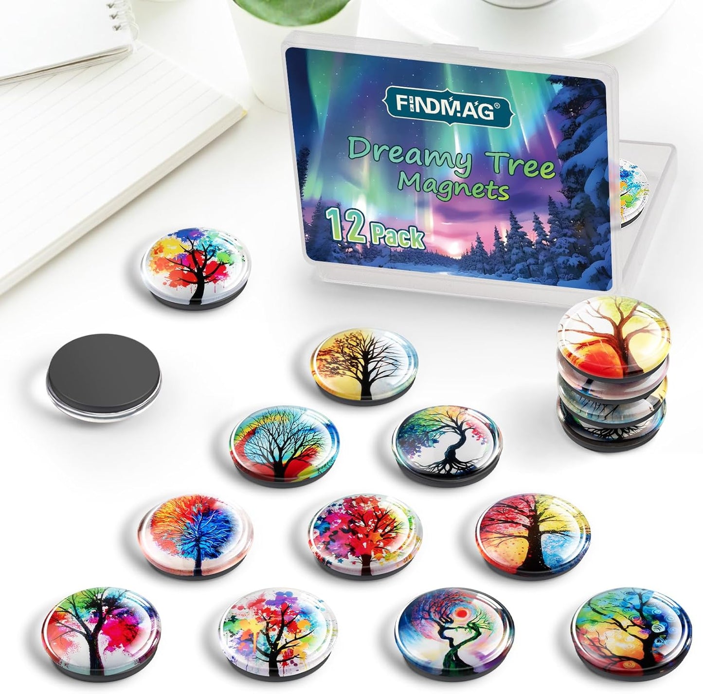 FIDNMAG Glass Fridge Magnets, Strong Magnets Refrigerator, Decorative Magnet for Fridge, Glass Refrigerator Magnet Cute for Office, Locker, Whiteboard, Home, Kitchen, Adults, Fun, Pack of 12