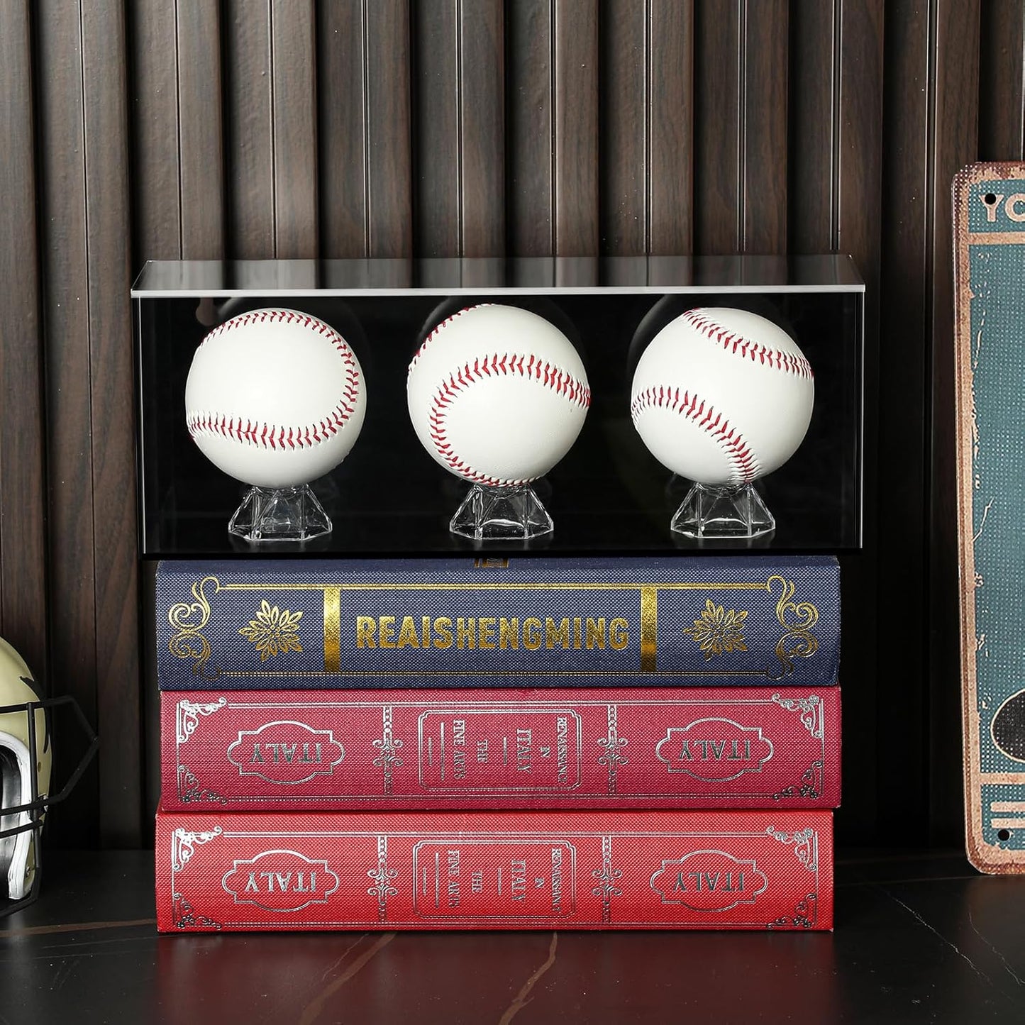 Baseball Golf Ball Display Case for 3 Balls UV Protected Acrylic Boxes for Display Ball Cube Memorabilia Showcase Autograph (Black, 11.4 x 4.3 x 3.15 Inch)