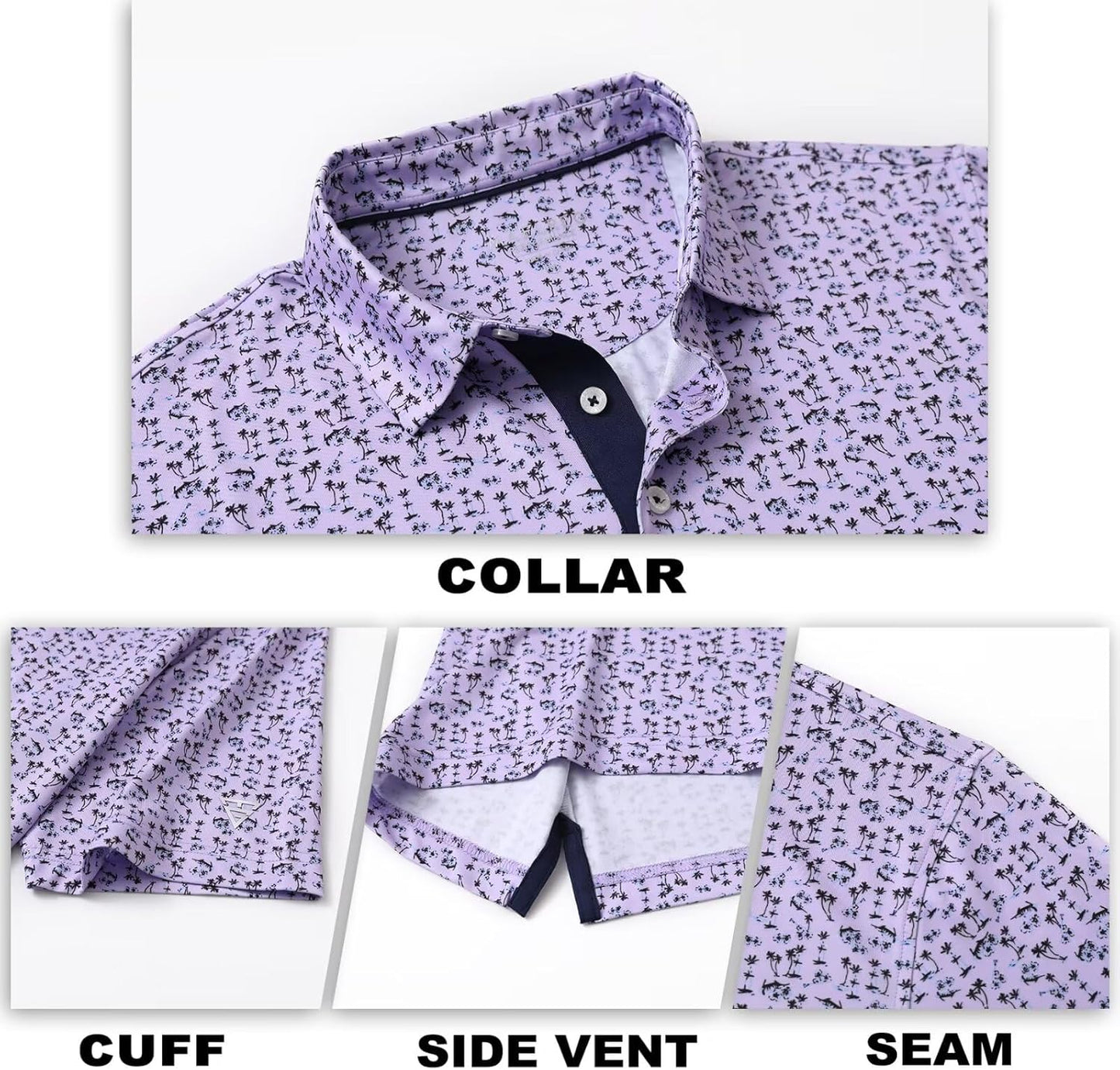 M MAELREG Mens Golf Shirt Short Sleeve Dry Fit Print Moisture Wicking Performance Patterns Collared Polo Shirt