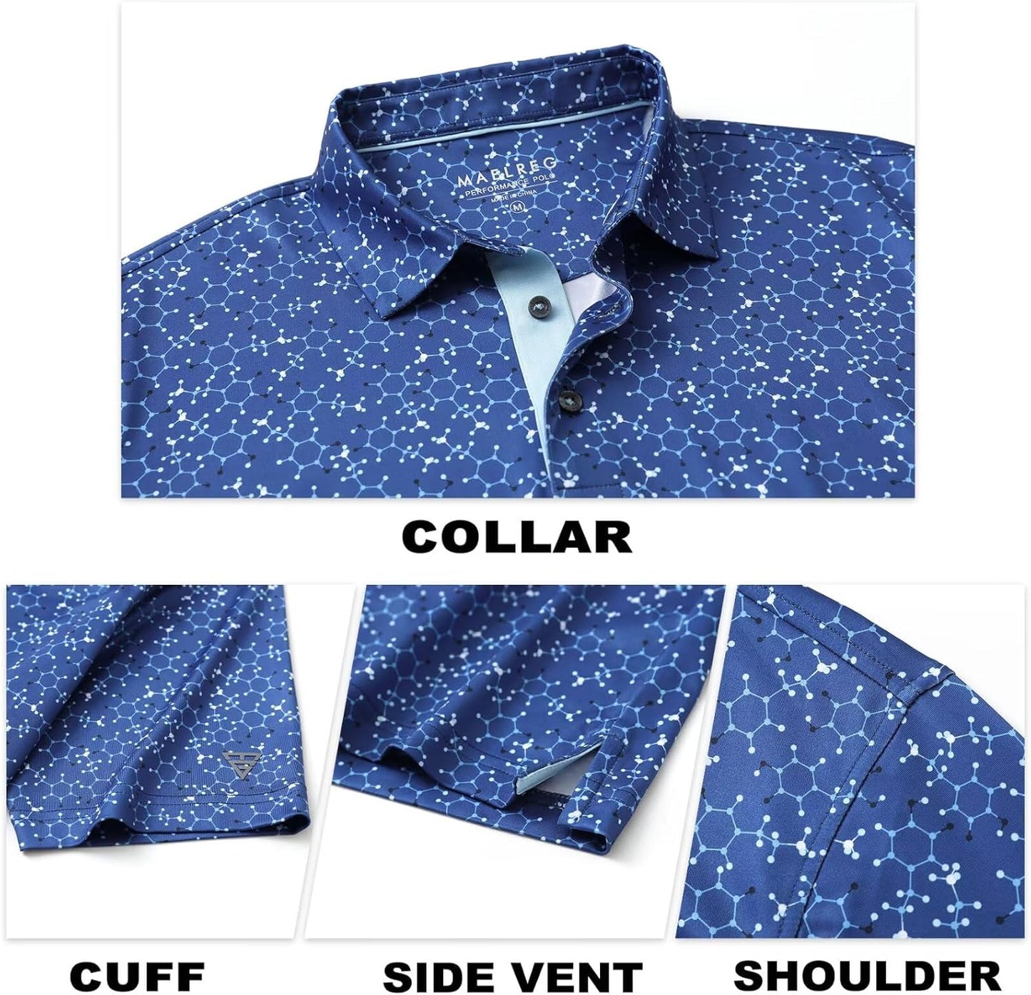 M MAELREG Mens Golf Shirt Short Sleeve Dry Fit Print Moisture Wicking Performance Patterns Collared Polo Shirt