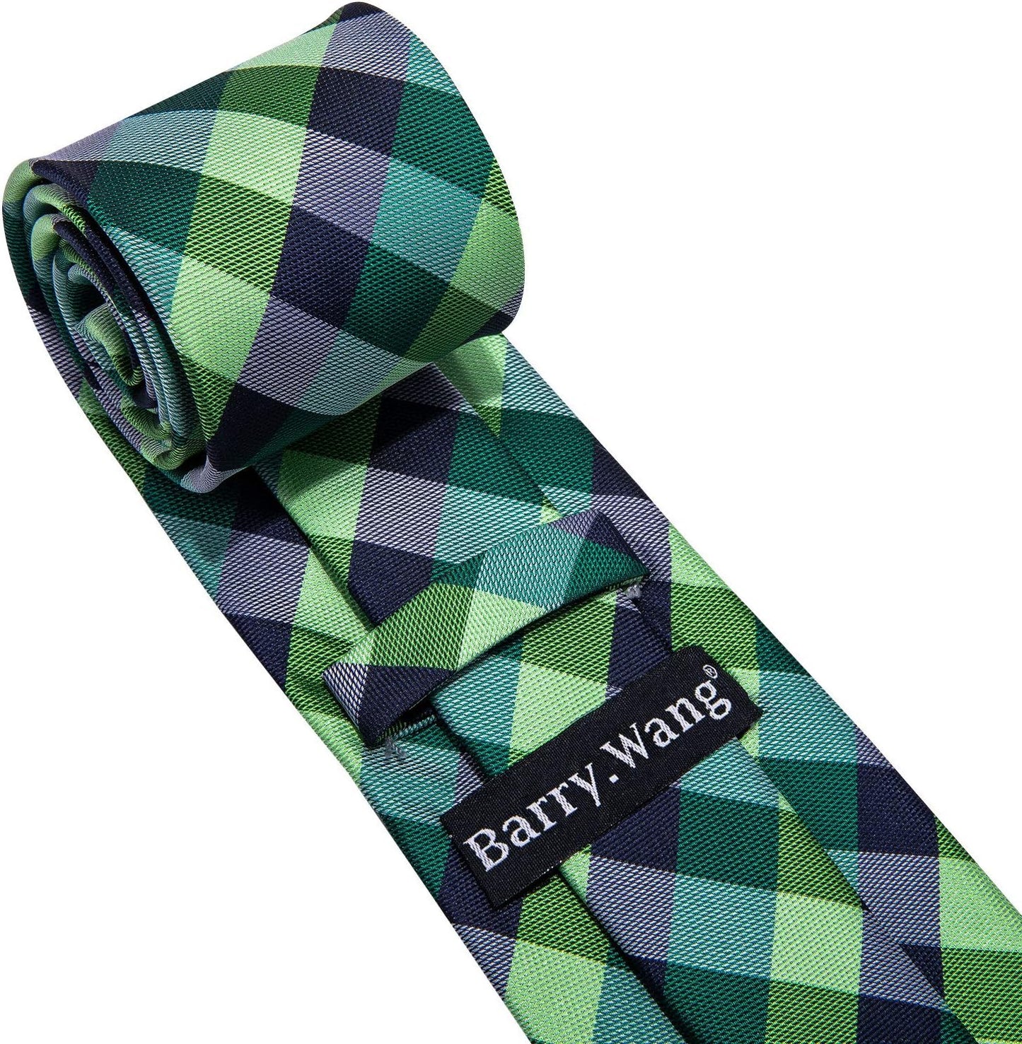 Barry.Wang Designer Classic Ties for Men Set Formal Pocket Square Cufflink Check Plaid