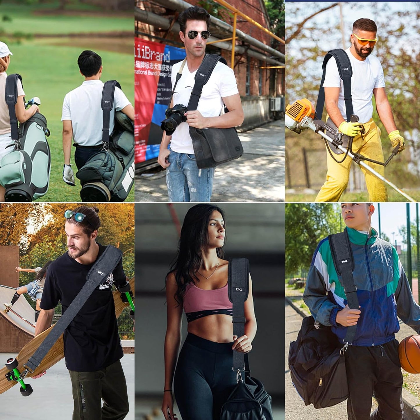 ZINZ 79.5" Universal Strap with Ultra-Thick Fixed Breathable Pad - Adjustable Heavy-Duty Shoulder Strap for Laptop, Crossbody, Luggage, Gym, Camera Bag and More - D01G01