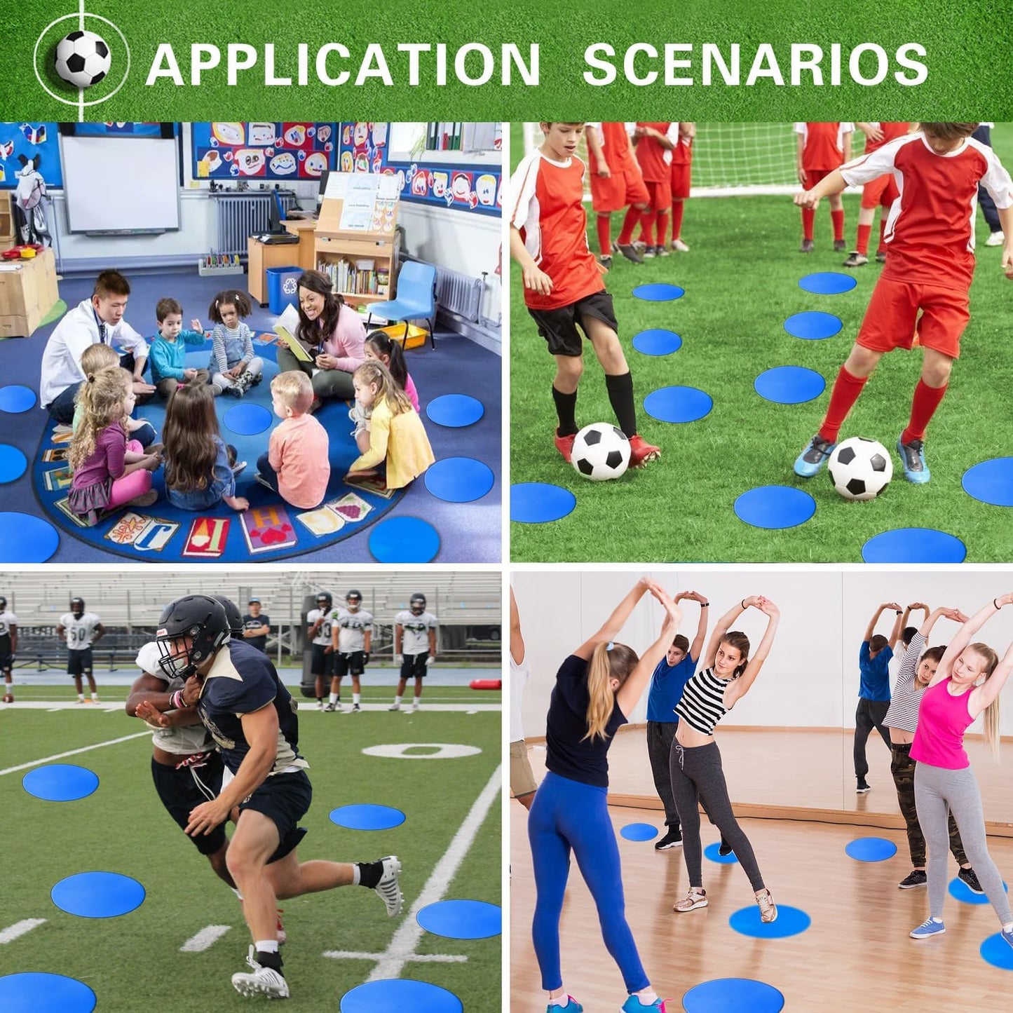 Poly Spot Markers 9 inch Non-Slip Rubber Agility Training Markers Floor Dots Flat Field Cones for Football, Soccer, Basketball, School Exercise Drills, Dance Practice