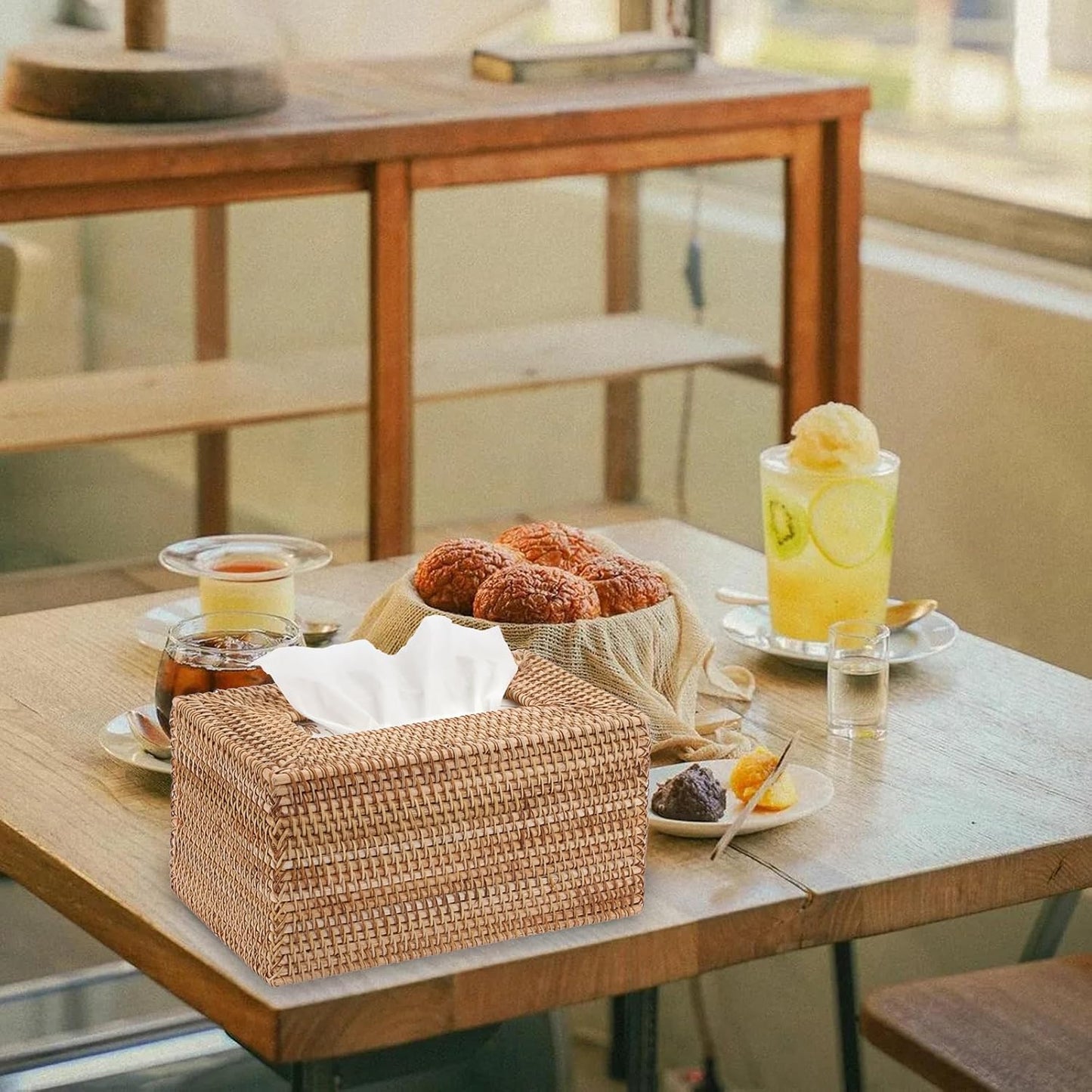 Sumnacon Tissue Box Cover Large Rectangle Tissue Box Rattan Tissue Box Holder,Wicker Decorative Tissue Holder for Bathroom Toilet Living Room Kitchen Office Table Desk,Yellow