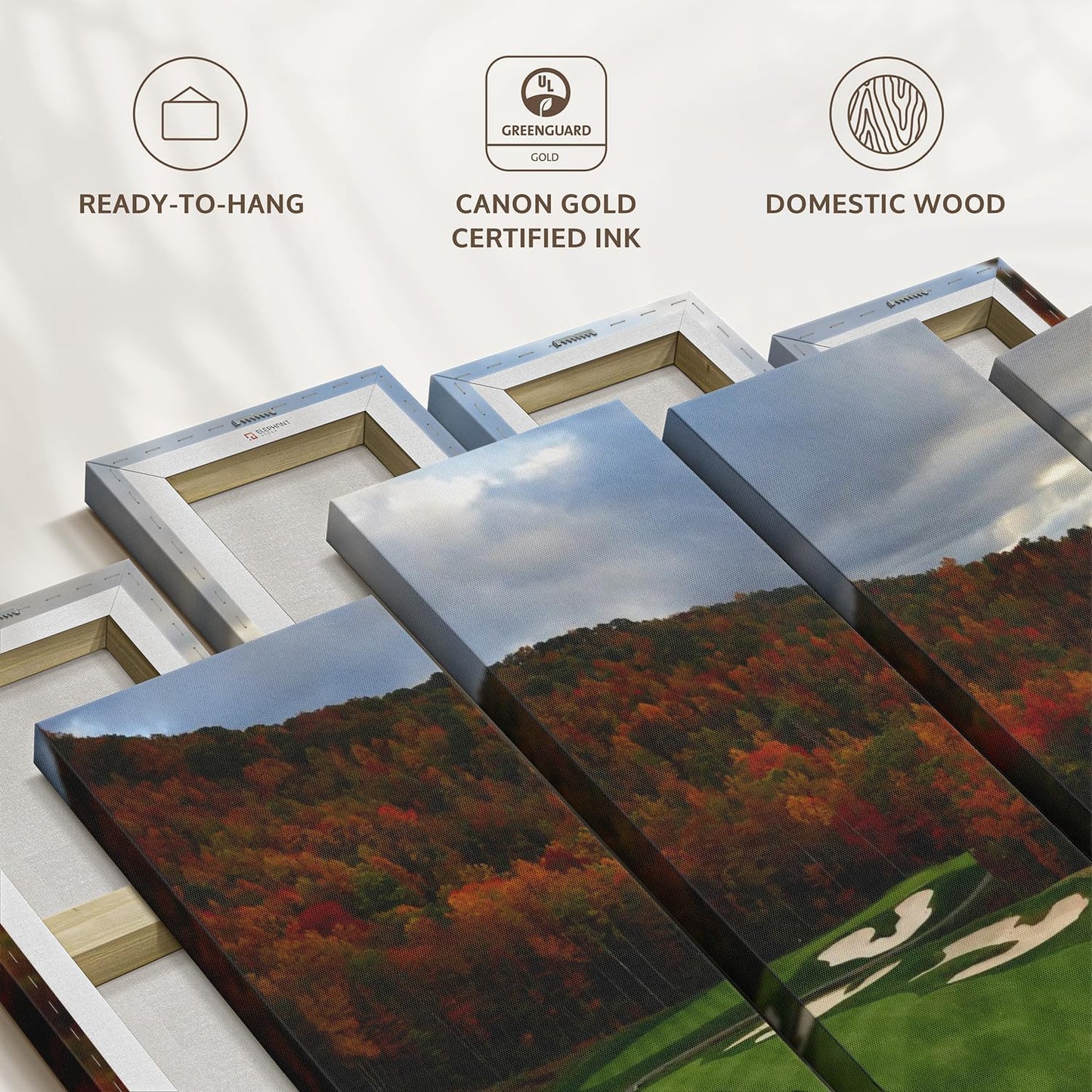 Elephant Stock Autumn Golf Course Wall Art - Horizontal Canvas - 4-Piece Living Room Wall Decor - Photography Sports Canvas Print - Blue and Orange Decor for Wall - 75" X 48"