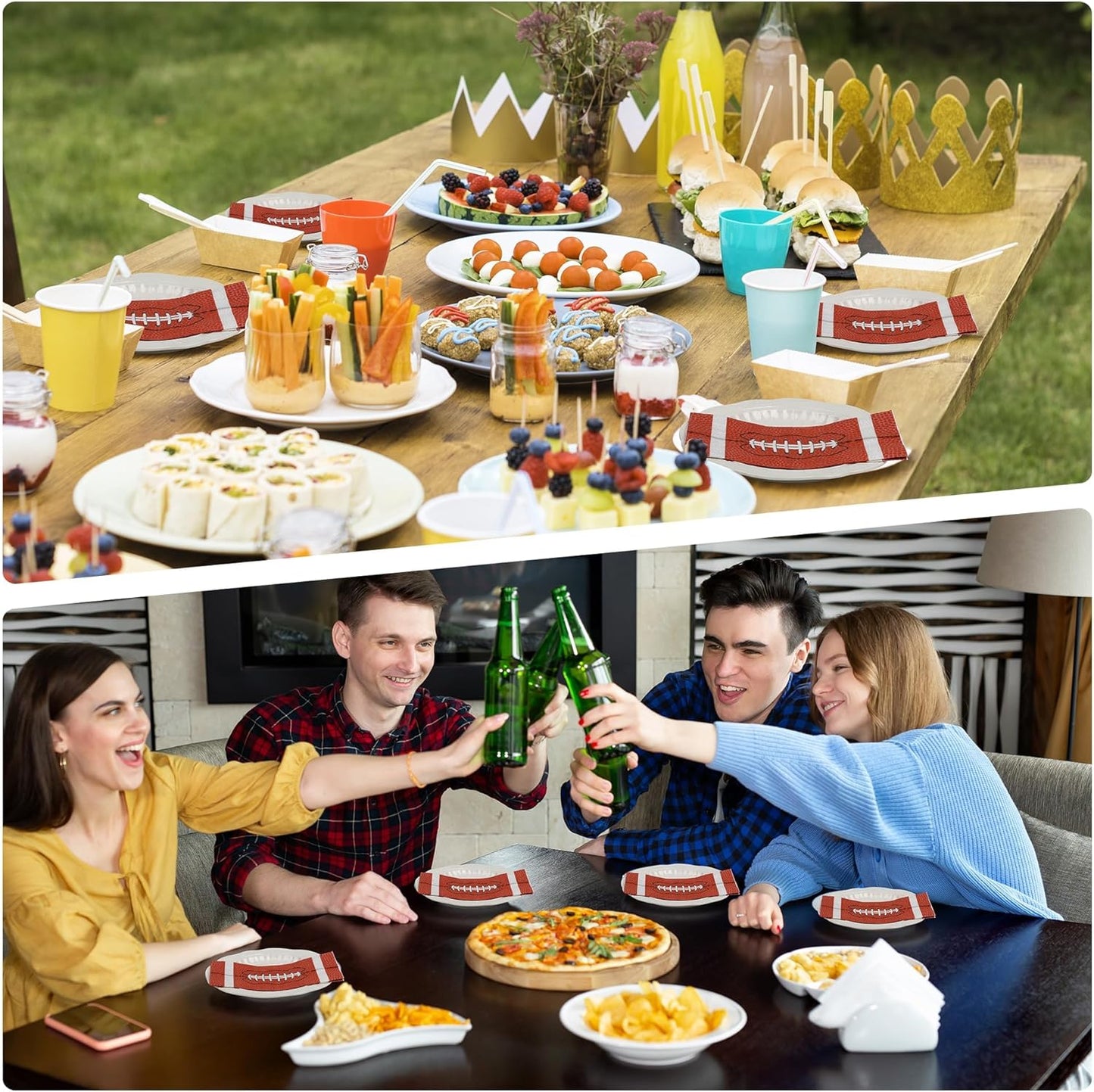 100 Pieces Football Napkins Disposable Football Party Napkins 7.8 x 4.3 Inches Football Paper Cocktail Napkins Football Birthday Supplies Decorations for Football Party Game Day