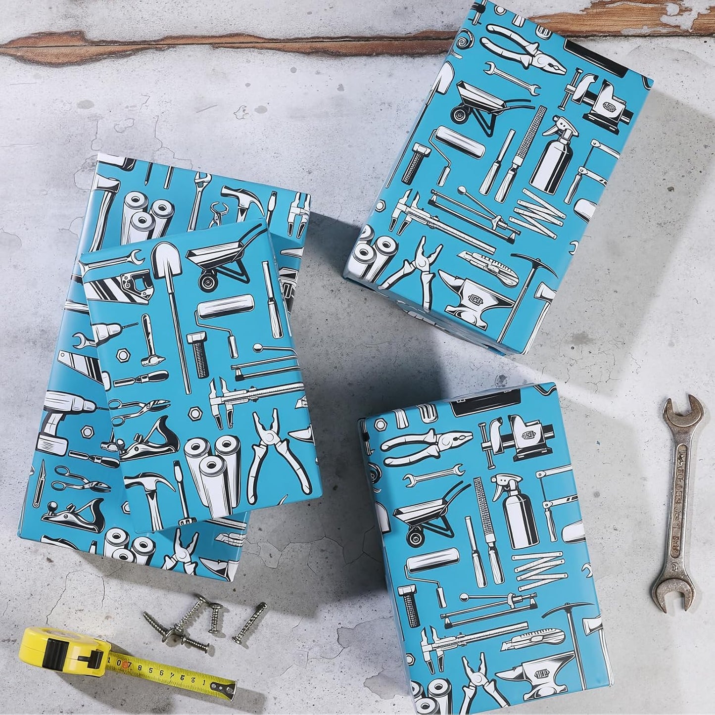 Tools Wrapping Paper Roll - Blue Handyman Wrench Gift Wrap,Toolbox Parties,Retirements,Workshops,17Inch x16.4Feet