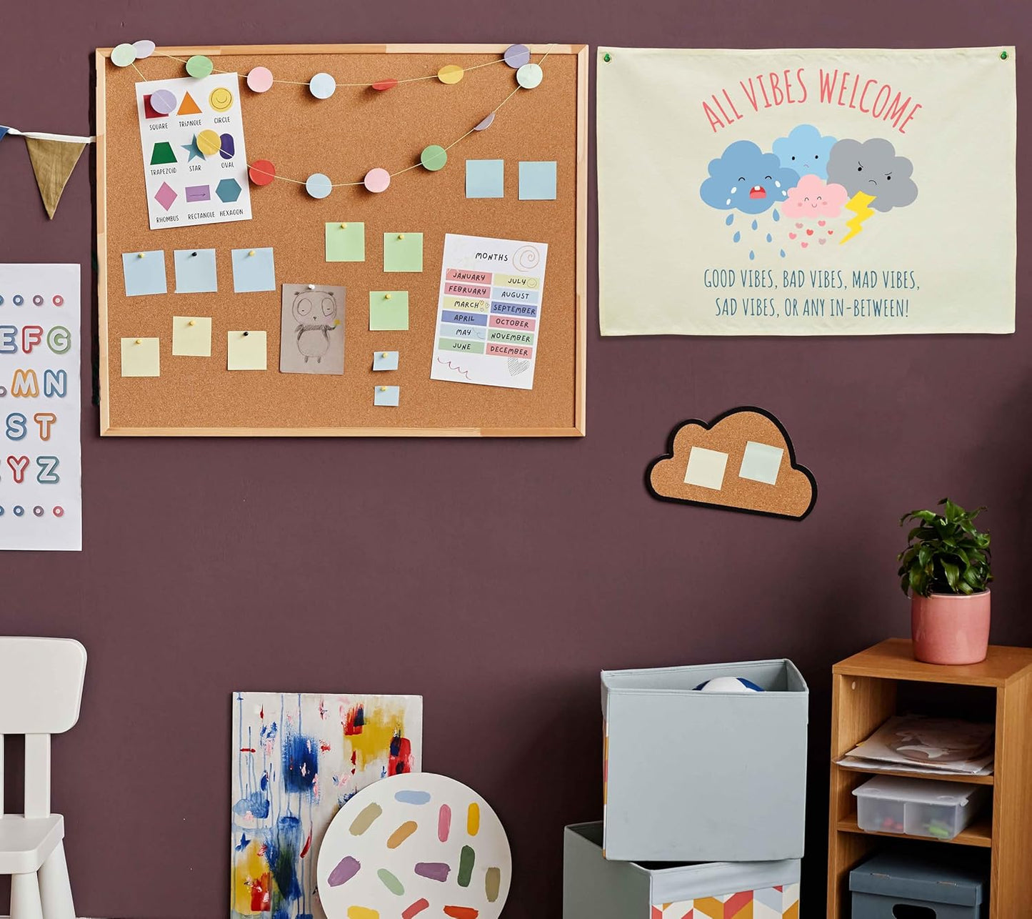 Classroom Wall Poster-Guidance Therapy Classroom Decoration-Mental Health-Welcome Present-Feel Feelings Banner-Rectangle Banner Flag Wall Decor-Door Sign-All Vibes Welcome-Christmas Gift-28.5"L×20"W