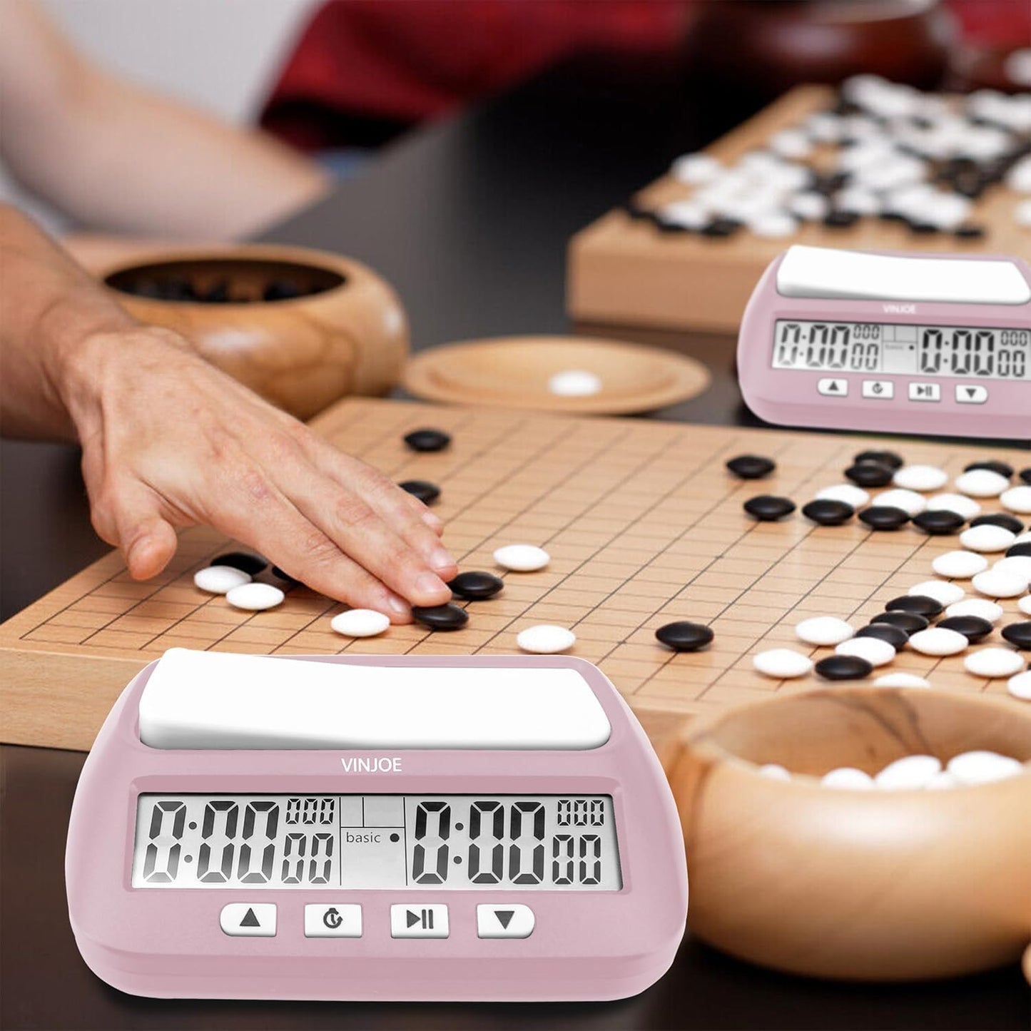 VINJOE Chess Clock Digital Chess Timer Professional for Board Games,Portable Digital Chess Clock & Game Timer with Basic,Bonus,Delay and Positive Time Features Best Gifts for Christmas (Pink)