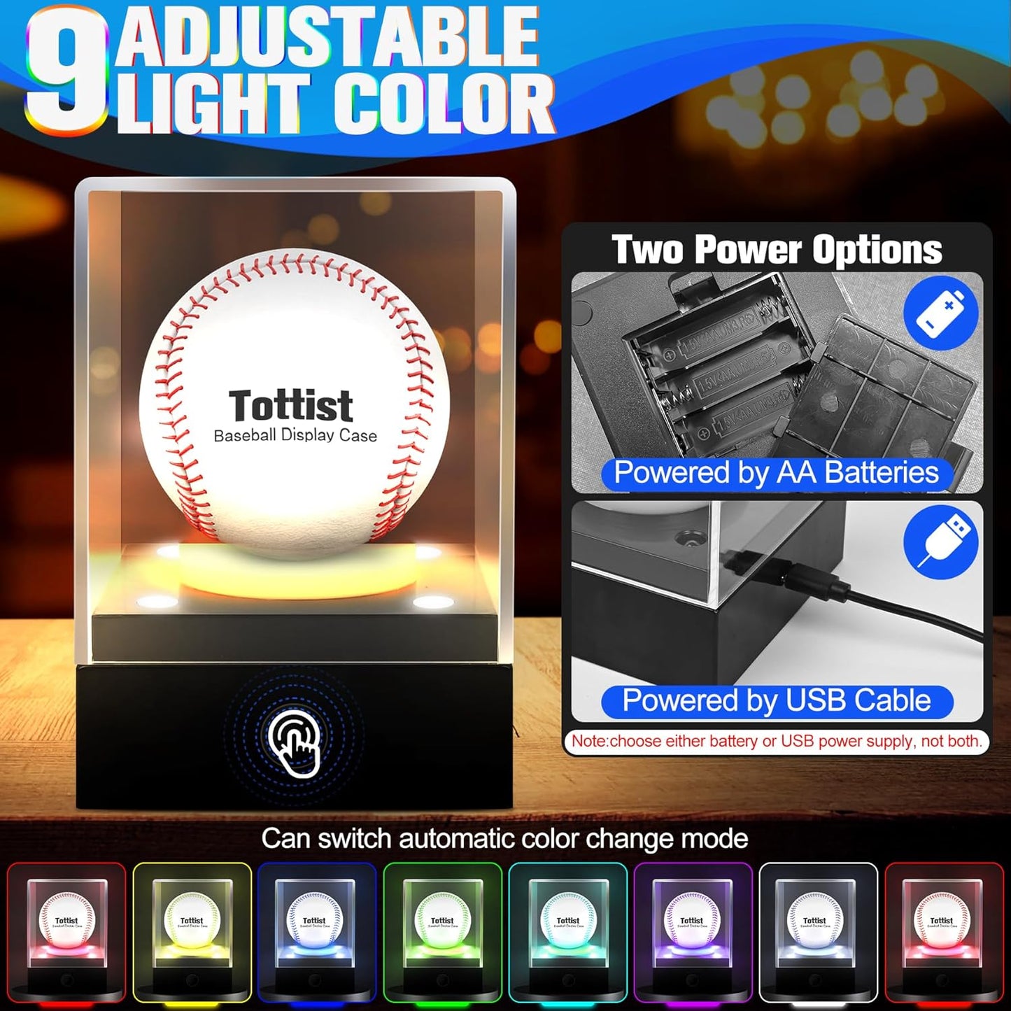 Baseball Display Case with LED Light & UV Protection – High Transparency Acrylic Cube Holder for Balls, Pool Balls, Tennis Balls, Golf Balls,Cards, Memorabilia Gifts