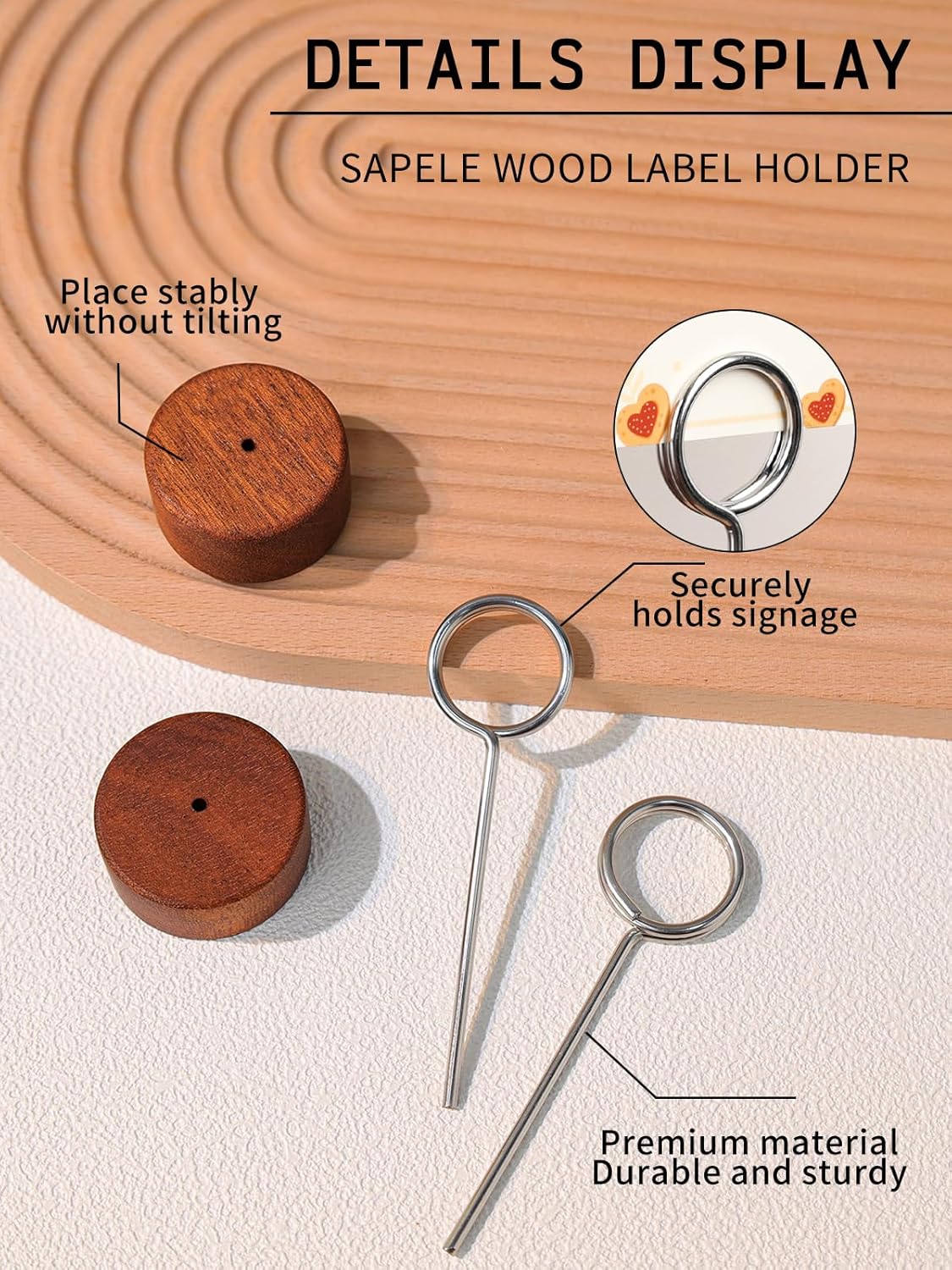 Wood Place Card Holders with Metal Clip 6Pack, 4.3" Tall Table Number/Name Sign Holder, Memo Card Photo Picture Note Clip Stands for Party Restaurant (Silve Circle)