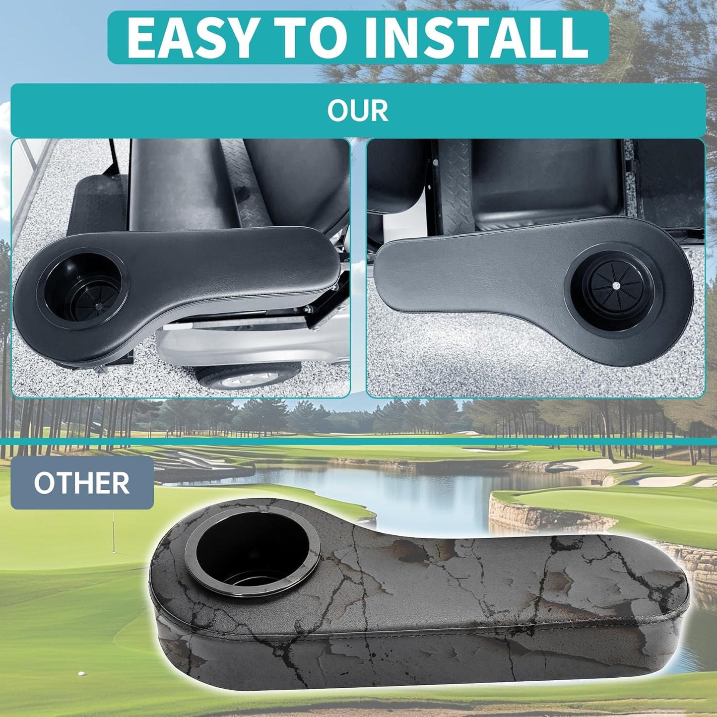 ECOTRIC Golf Cart Rear Seat Arm Rest with Universal Cup Drink Holders Set Compatible with EZGO Club Car Yamaha Pair No Drilling Required