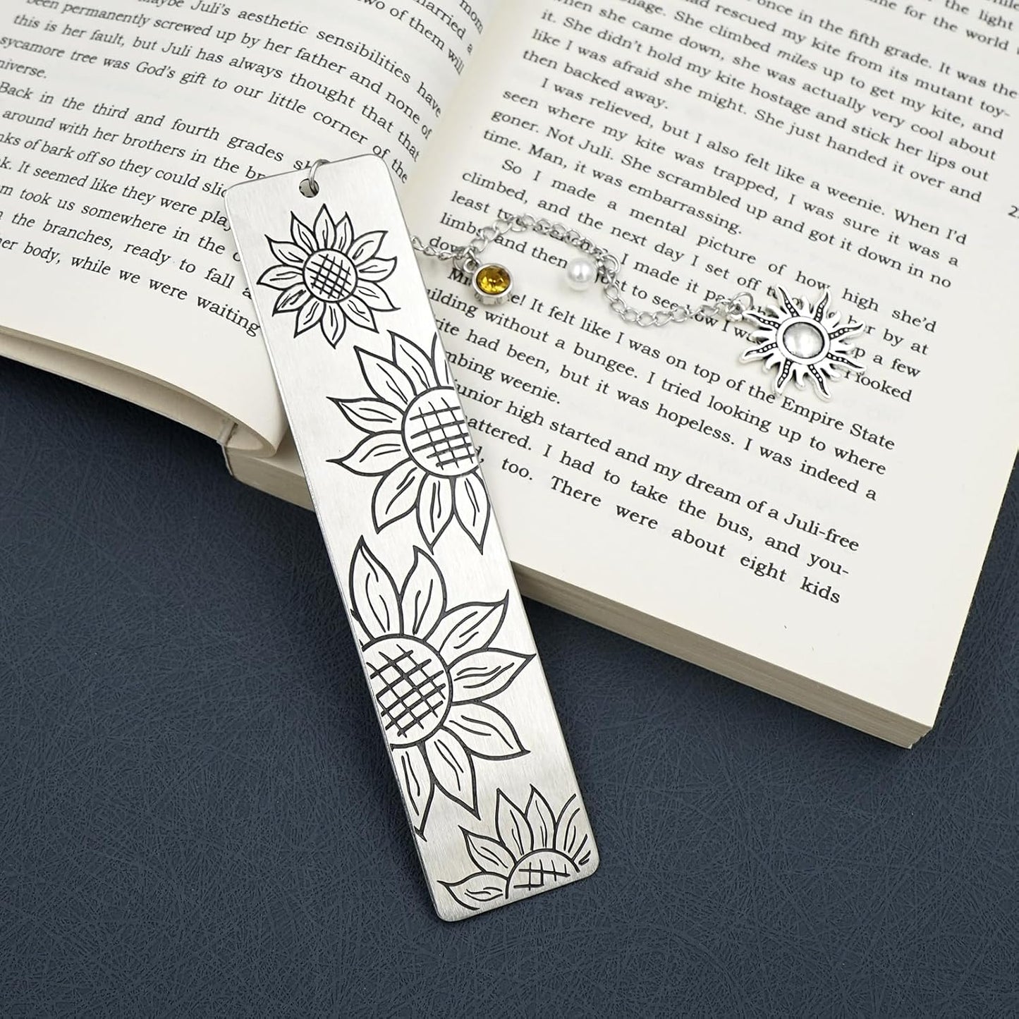 Metal Bookmark Gifts for Women Men,Book Marks for Reading,Bible Bookmarks,Friends Teacher Birthday Valentines Mothers Fathers Day Christmas Book Lovers Gift (03-Sunflower Bookmark)