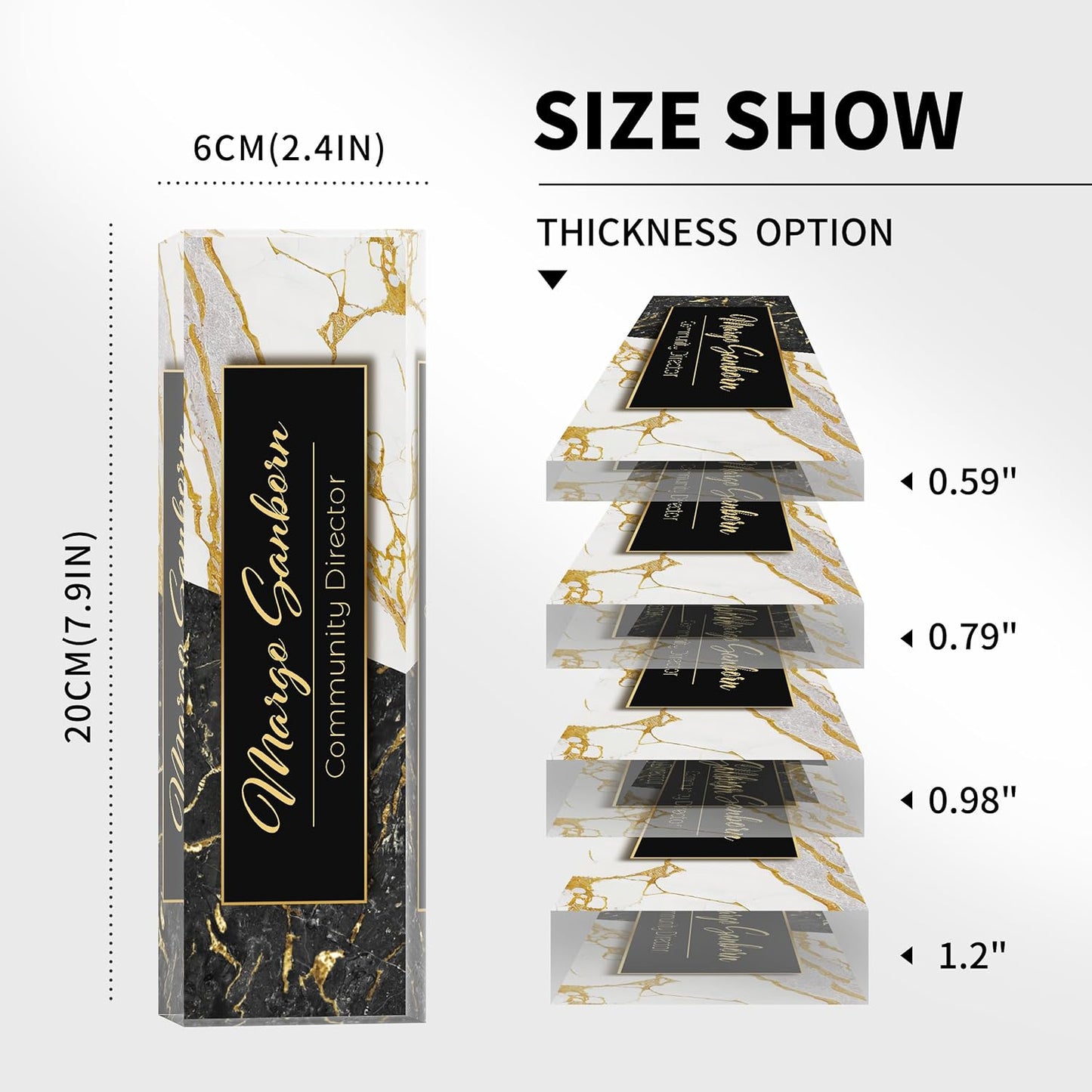 Personalized Name Plate for Desk Custom Acrylic Desk Name Plate Custom Employee Appreciation Gifts Office Gifts for Women, Men, Boss, Coworkers, Teacher, Nurse (A-Black & White Marble)