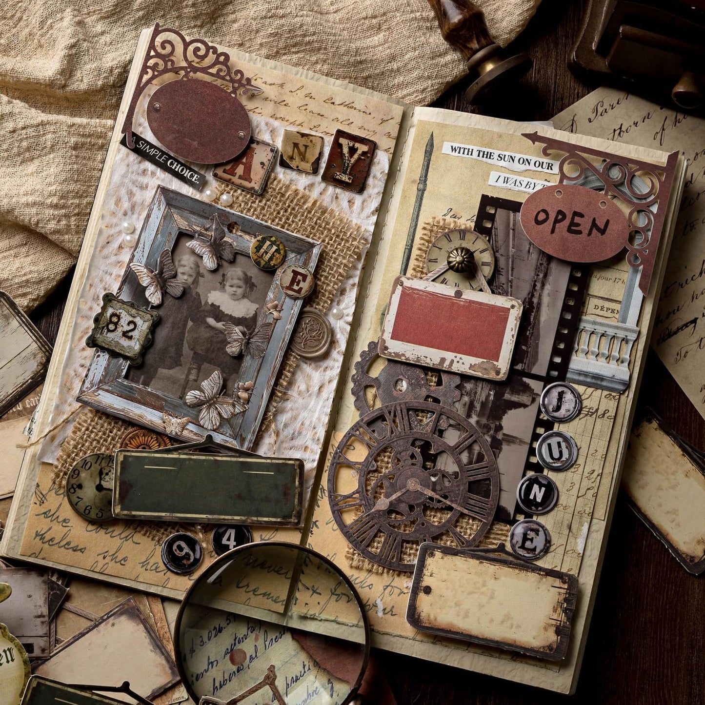 Vintage Cut-Out Signboard Sticker Set, 60PCS Retro Ephemera for Scrapbooking, Journaling, DIY Crafts, and Decorative Art