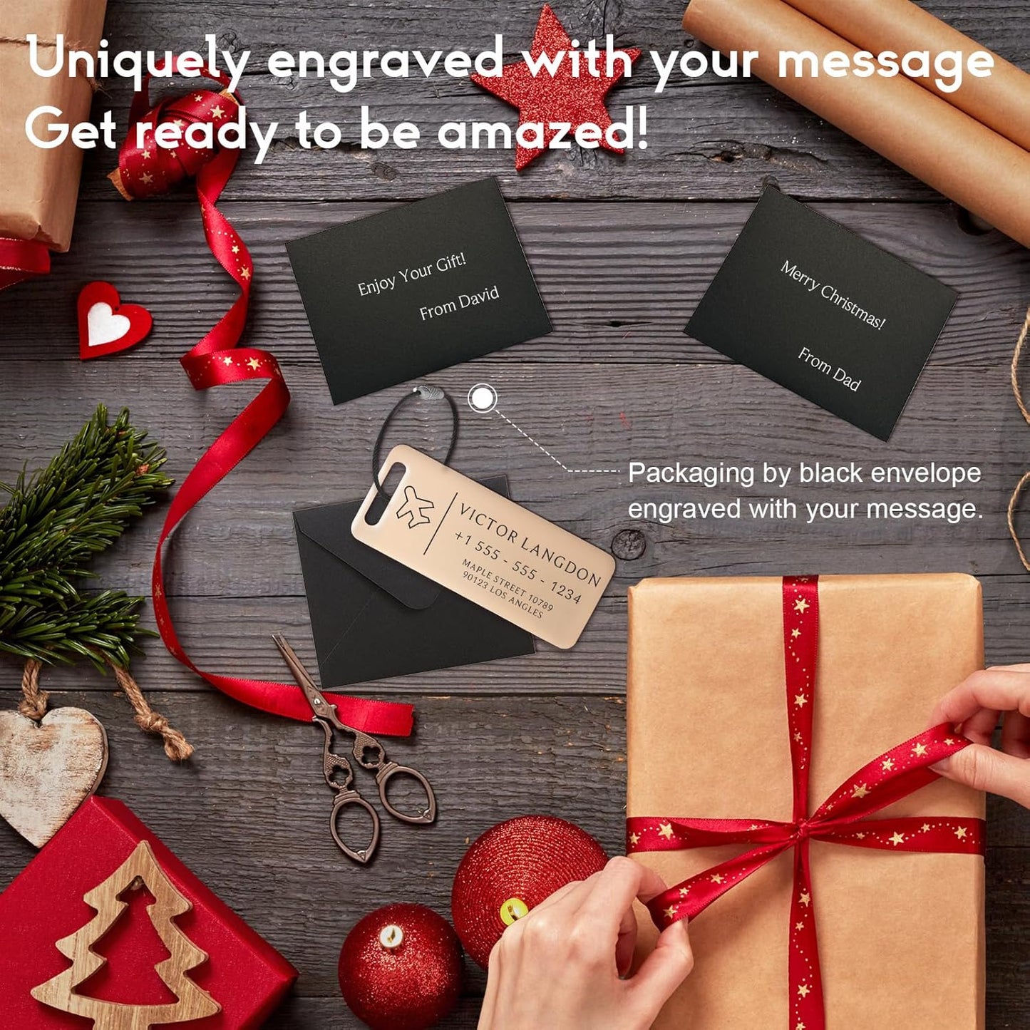 Personalized Luggage Tags for Suitcases - Stainless Steel Custom Luggage Tags for Backpacks & Bags, Sturdy, Waterproof & Heavy Duty (Rose Gold or Silver / 3" x 1.25")