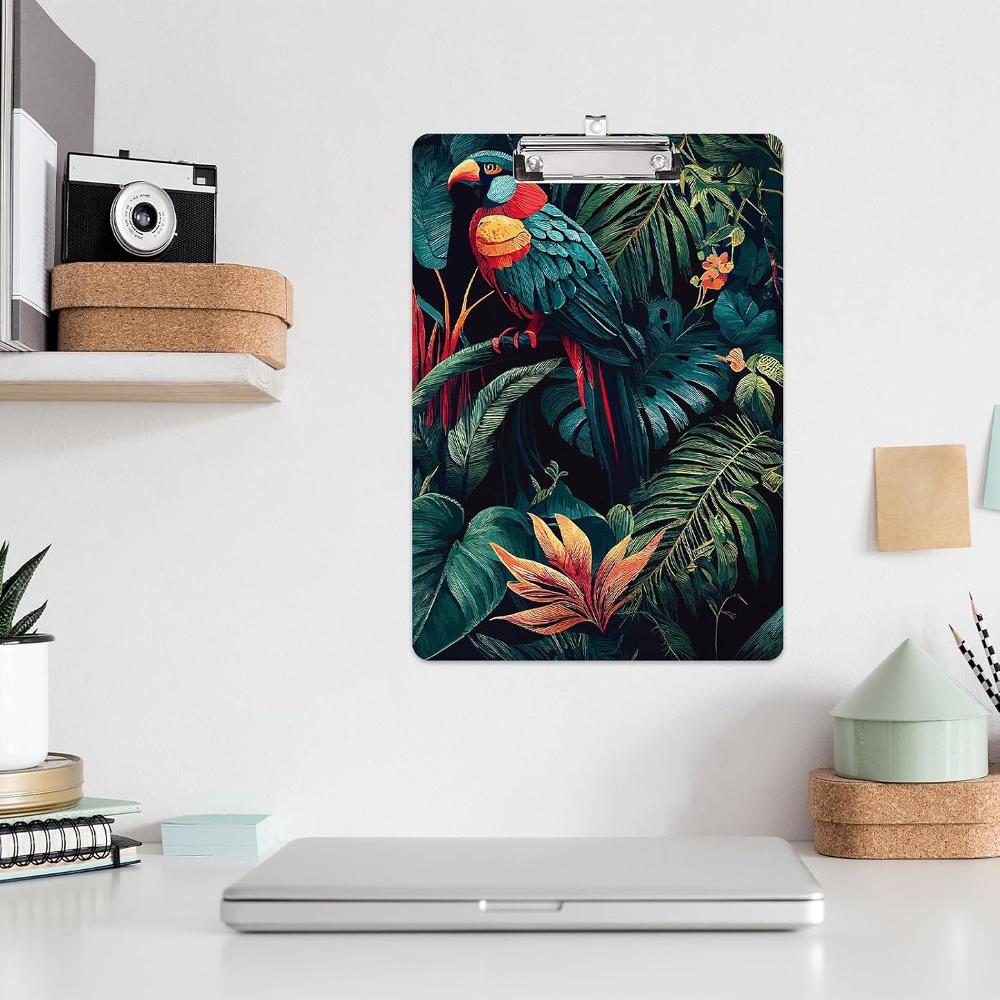 Macaws and Flowers Plastic Clipboards with Low Profile Clip 12.5 x 8.7 Inch Multi Color Plastic Clipboards - Clear Clipboards Bulk Classroom Holds 100 Sheets