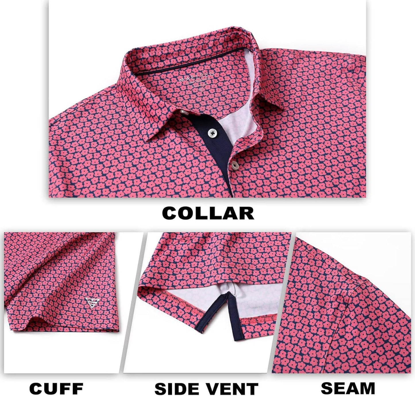 M MAELREG Mens Golf Shirt Short Sleeve Dry Fit Print Moisture Wicking Performance Patterns Collared Polo Shirt