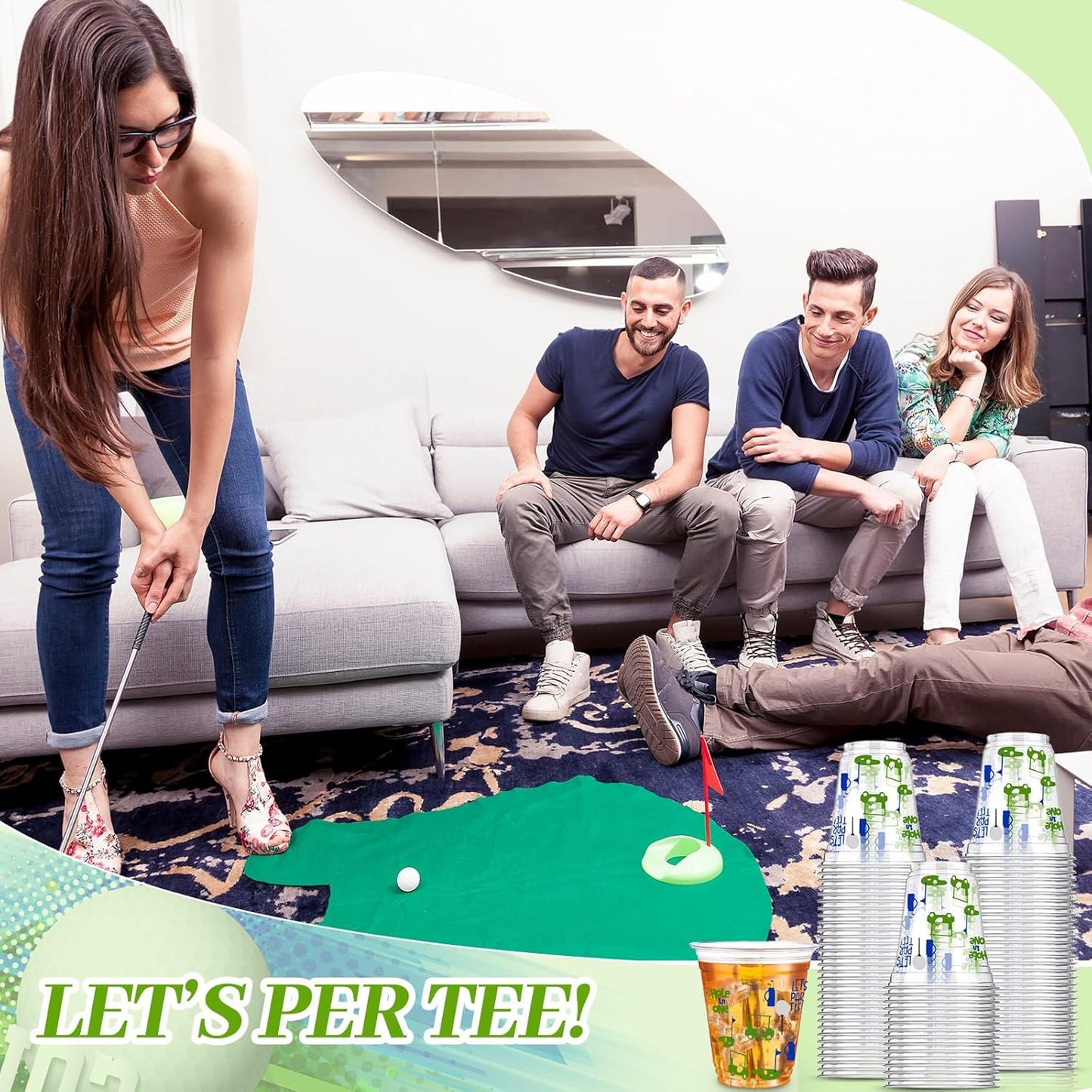 100 Pcs Masters Golf Ball Party Supplies Bulk Clear Plastic Cups 12oz Disposable Let's Par-tee for Home Sports Golf Themed Birthday Bachelor Party Supplies Favors (Blue)