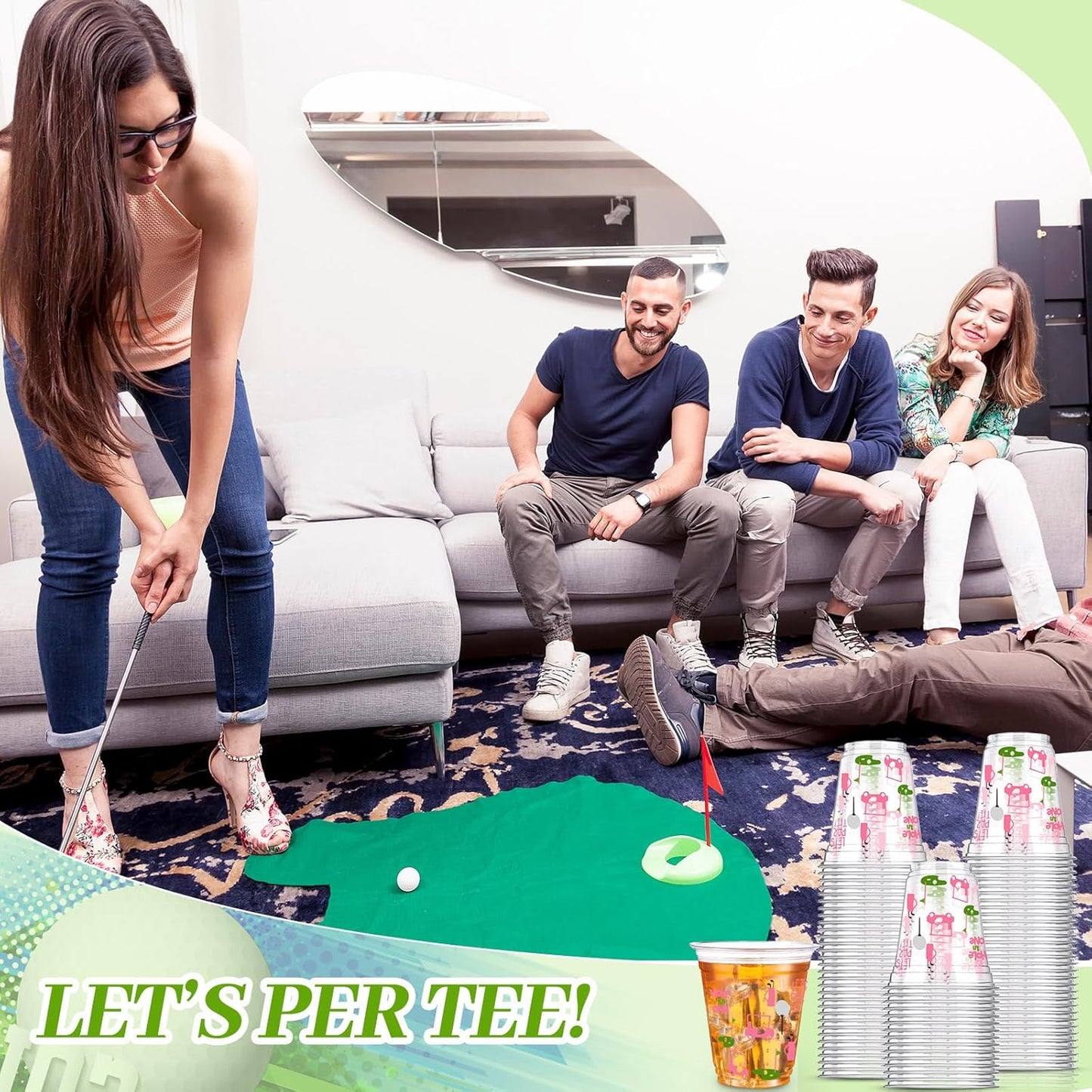 100 Pcs Masters Golf Ball Party Supplies Bulk Clear Plastic Cups 12oz Disposable Let's Par-tee for Home Sports Golf Themed Birthday Bachelor Party Supplies Favors (Pink)