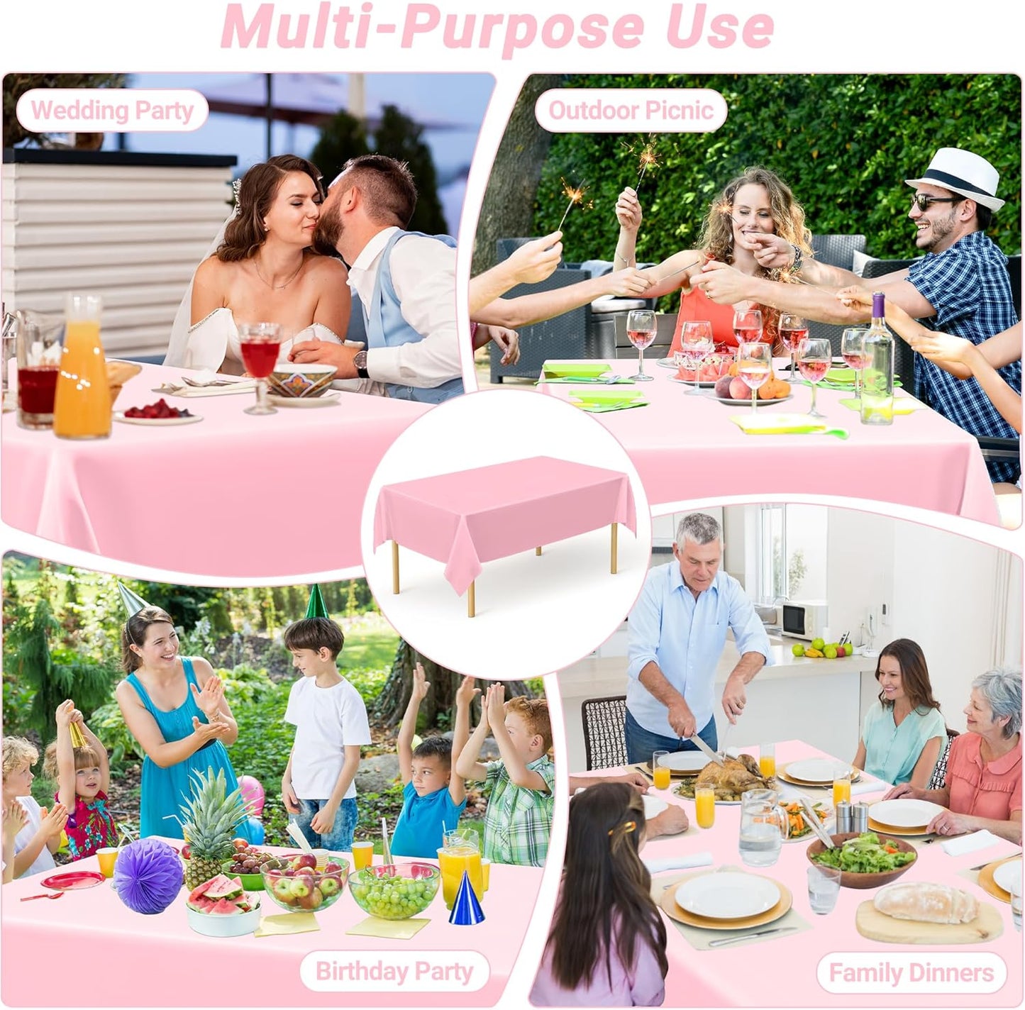 4 PCS Plastic Table Cloth Disposable, 54 x 108 Inches Pink Tablecloth, Plastic Table Cover Rectangle Tablecloth for Baby Shower Decorations and Wedding Party, Tablecloths of Leakproof Home Essentials
