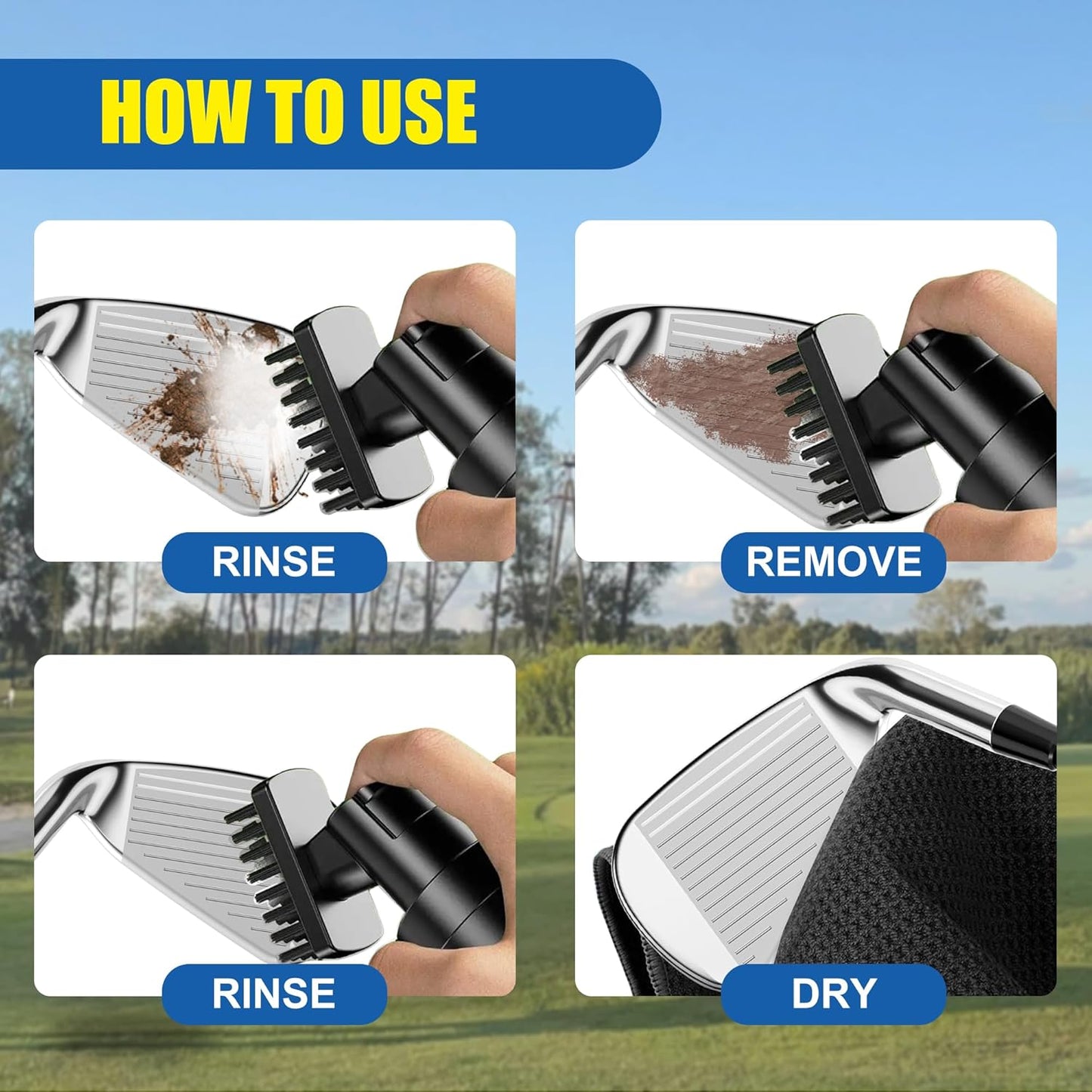 Golf Club Cleaning Kit, Absorbent Golf Towel with Waffle Design and Large Capacity Golf Club Cleaning Spray Brush, Portable Golf Club Cleaner Accessories for Men Women