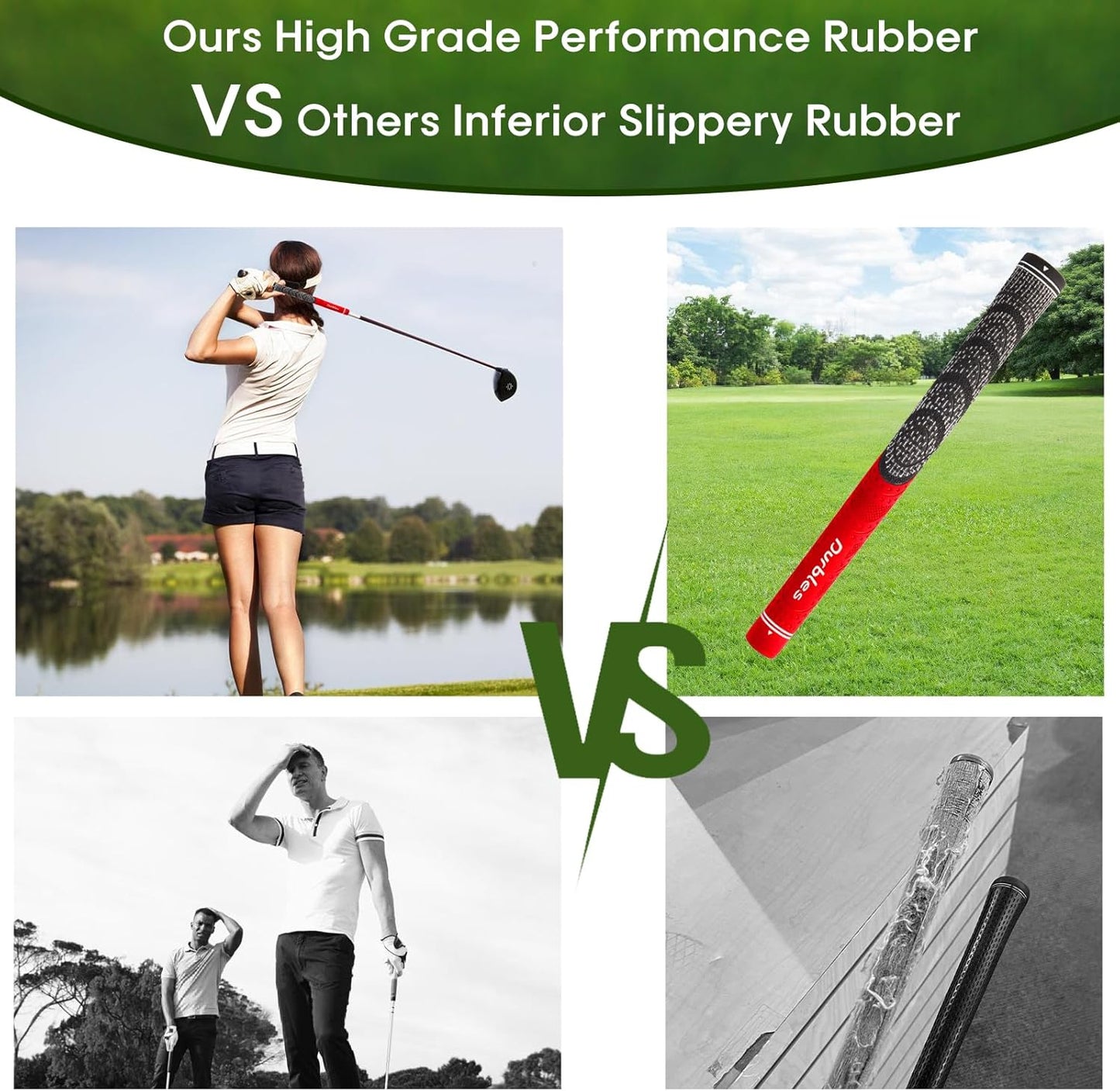 Golf Grips with Regripping Kit – All Weather Multi-Compound Golf Club Grips for Men & Women – Corded Rubber Grip Set – Standard & Midsize Wood and Iron Grip Kit – All Level Golfing Accessories