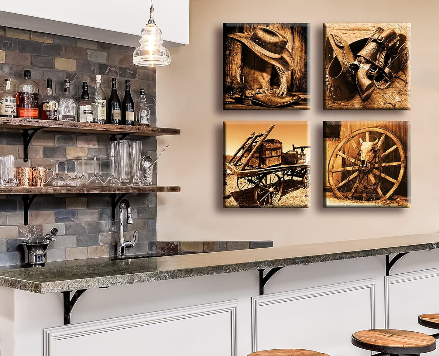 DJSYLIFE Western Decor Cowboy Wall Art for Men's Bedroom Office Canvas Printed Poster Home Decoration Artwork 12" Wx12 Hx4