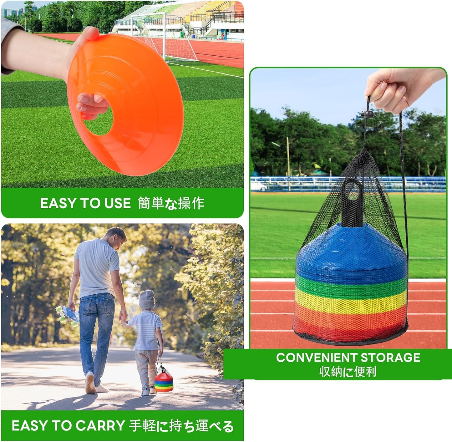 BiAnYC 25/50/100 Pcs Pro Disc Cones - Training Cones Agility Soccer Cones with Carry Bag for Training, Soccer, Football, Basketball,Kids and Other Sports and Games(5 Colors)