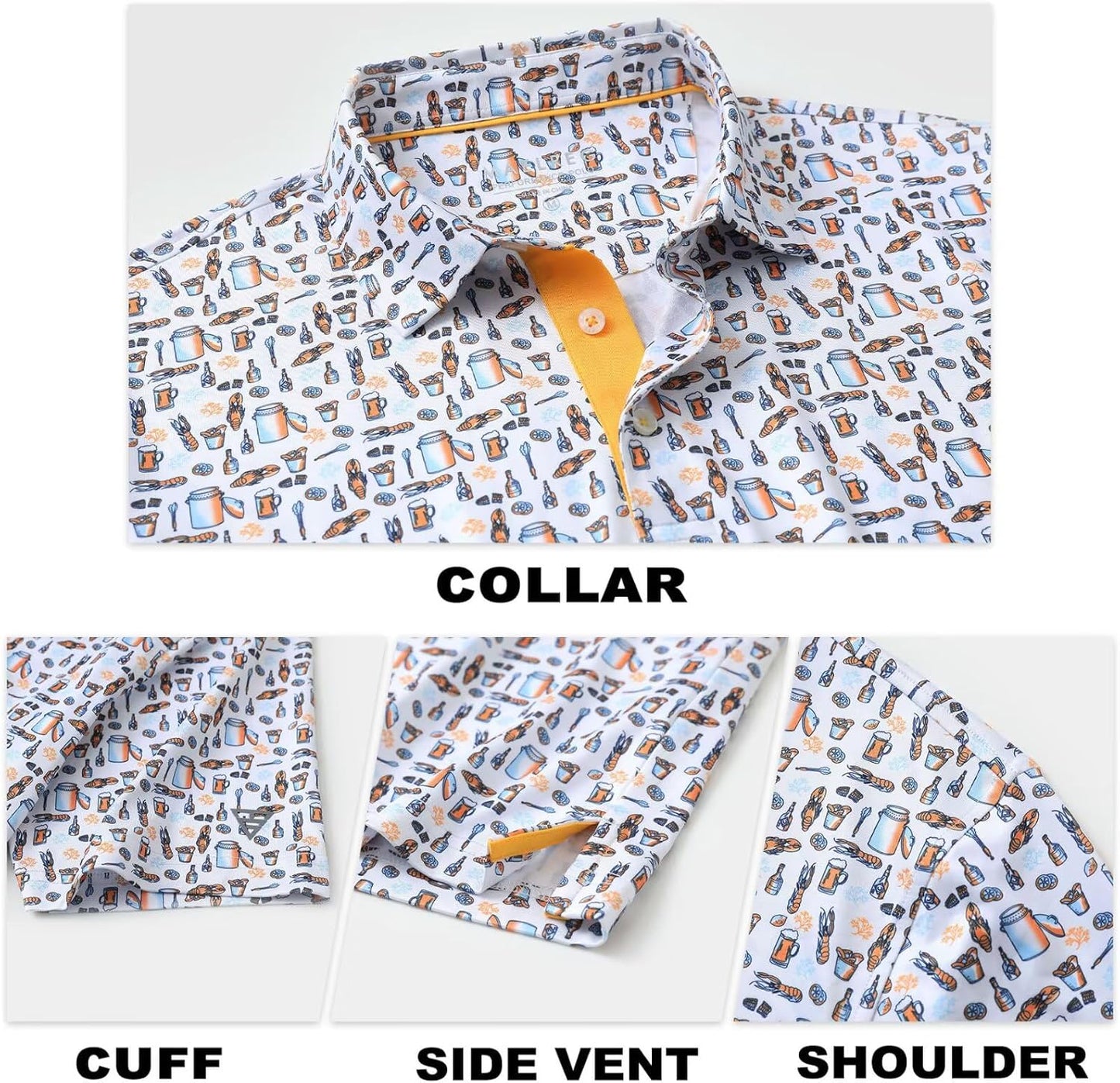 M MAELREG Mens Golf Shirt Short Sleeve Dry Fit Print Moisture Wicking Performance Patterns Collared Polo Shirt