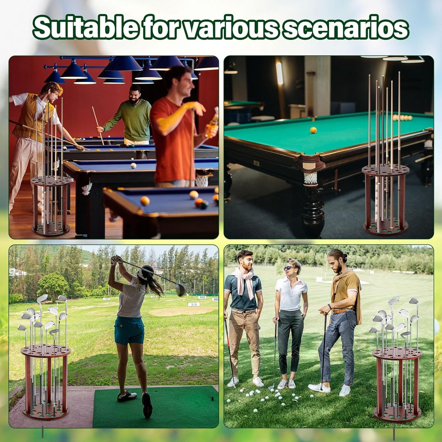 Wooden Golf Club Display Rack Pool Stick Holder Putter Stand for 22 Multiple Golf Club Organizer for Home Office