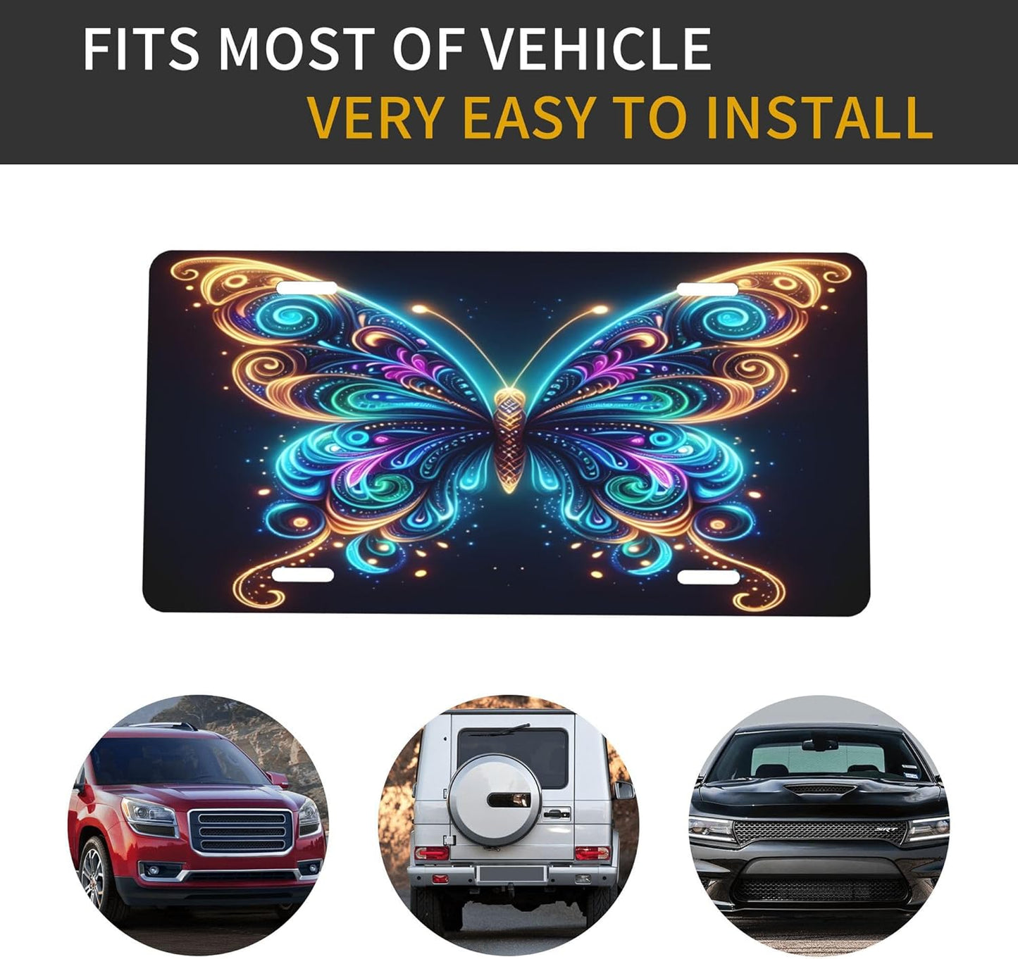 Custom License Plate Personalized Animal Butterfly Funny Aluminum Front License Plates Decorative Rust-Free Metal Car Plate Covers for Women Men Car Tag Accessories fit Truck SUV Rv 12 X 6 in