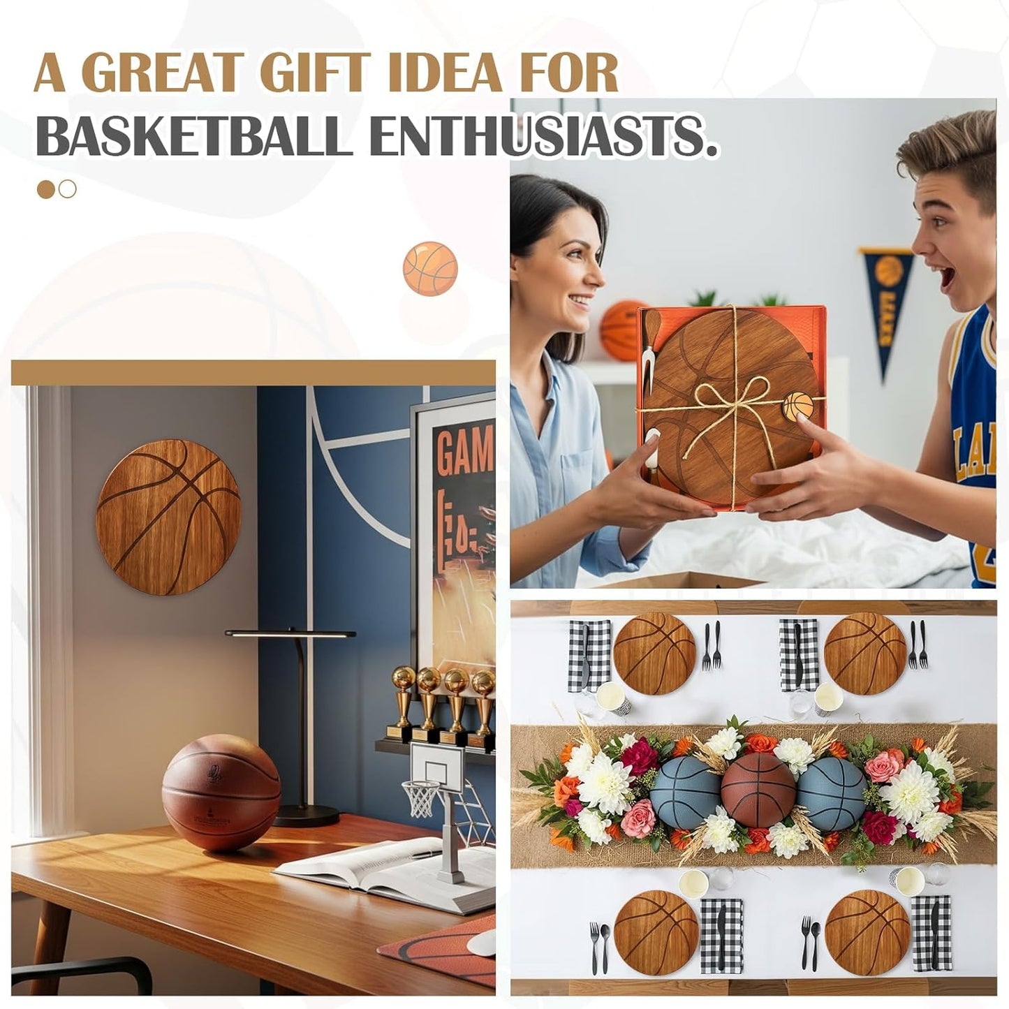 Basketball Cheese Board Gift Set Party Favor Prizes Charcuterie Wood Board with Knives and Box Father Day Gift for Dad Grandpa Party Tournament Game (Acacia Wood, Basketball)
