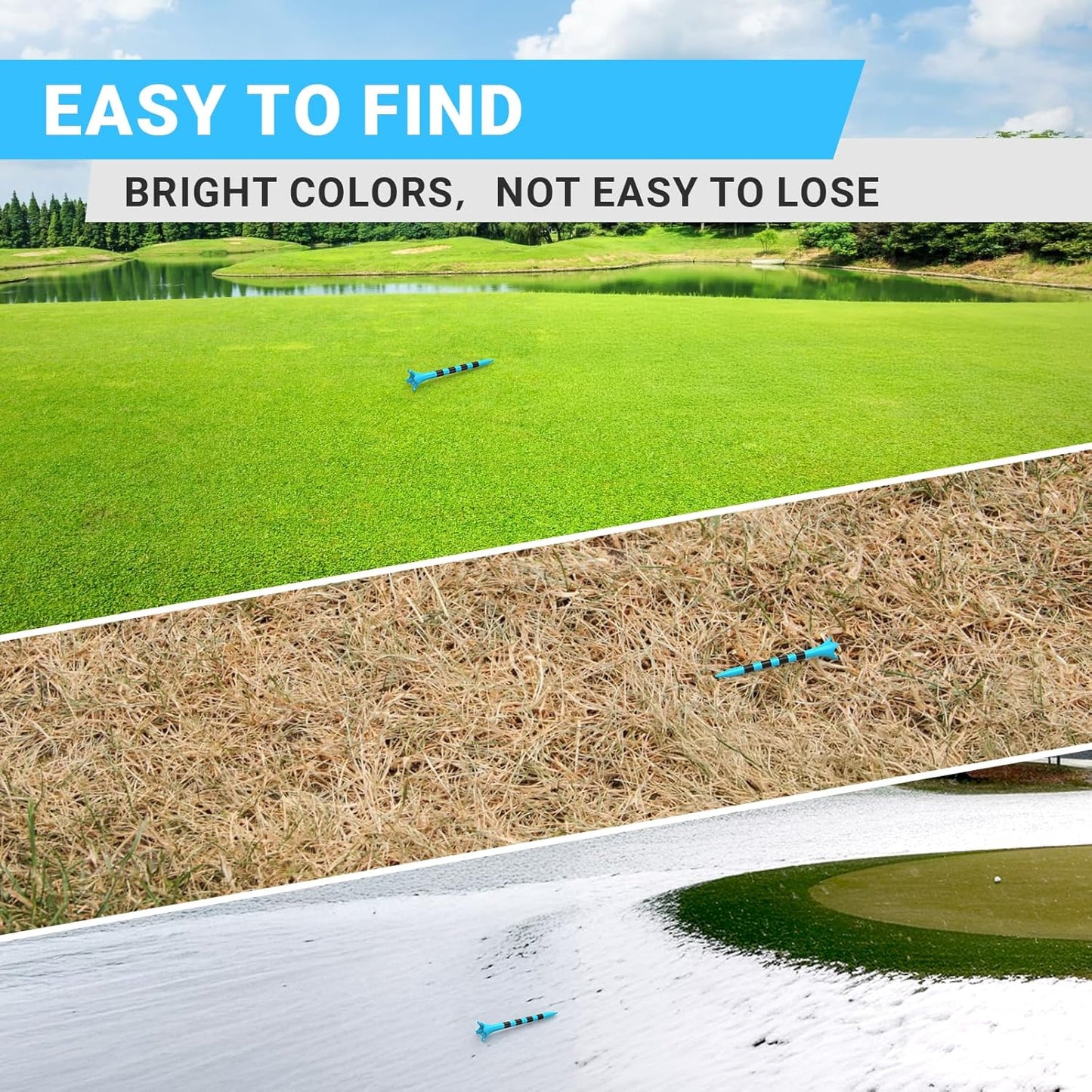 Professional Plastic Golf Tees 100 Pack (3-1/4" or 2-3/4"), Enhanced Durability & Stability, Engineered to Minimize Friction and Side Spin