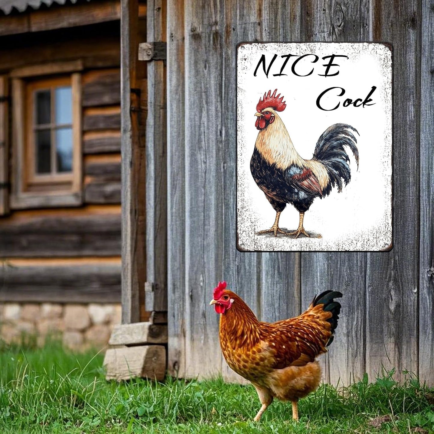 Nice Cock Metal Tin Sign 12x16 Inch Farmhourse Chicken Poster Chicken Tin Sign Home Kitchen Garden Bar Pub Restaurant Are Wall Decor