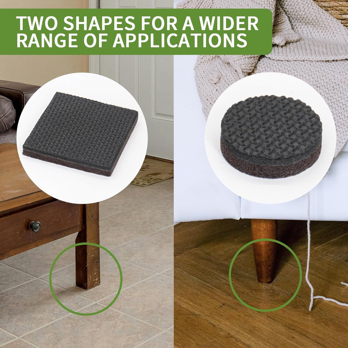 Non Slip Furniture Pads 48 PCS - 32 pcs 1” Round + 16 pcs 2" Square - Anti Slip Furniture Pads - Self Adhesive Rubber Feet Furniture Feet - Chair Leg Floor Protectors