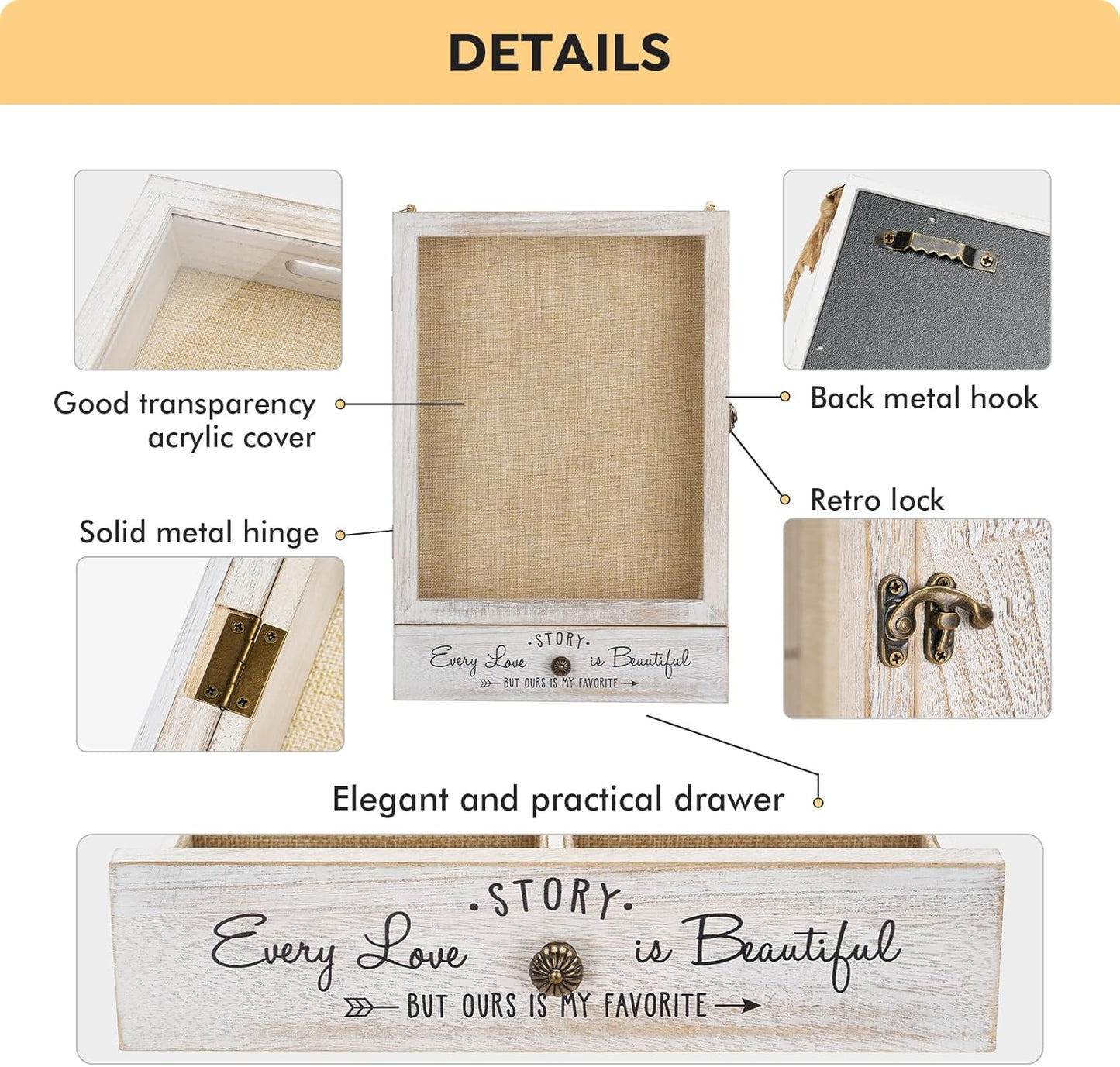 AW BRIDAL 11X16 Large Shadow Box Picture Frames Deep Shadow Boxes Display Cases with Removable Shelves and Drawers, White Wooden Memory Boxes for Keepsakes with Slot Ideas