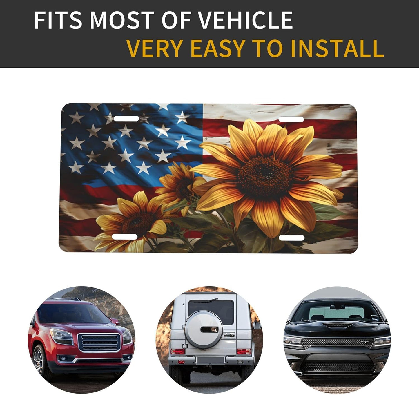 Custom License Plate Personalized American Flag Funny Aluminum Front License Plates Decorative Rust-Free Metal Car Plate Covers for Women Men Car Tag Accessories fit Truck SUV Rv 12 X 6 in