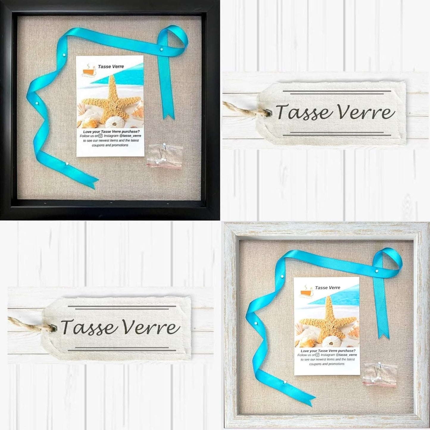 Tasse Verre 12x12 Rustic Display Shadow Box (2-Pack) Frame w/Linen Background and 16 Stick Pins - Ready to Hang Shadowbox Picture Frame - Box Display Baby Memorabilia Wedding