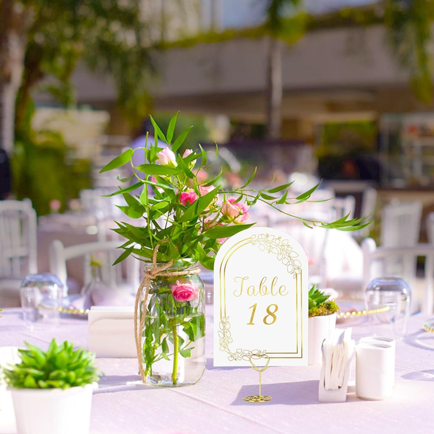 JOYIT Wedding Table Numbers 1-30 with 30 Heart Holders, White Gold Cards & Place Card Holders, 4" x 6" for Wedding & Birthday