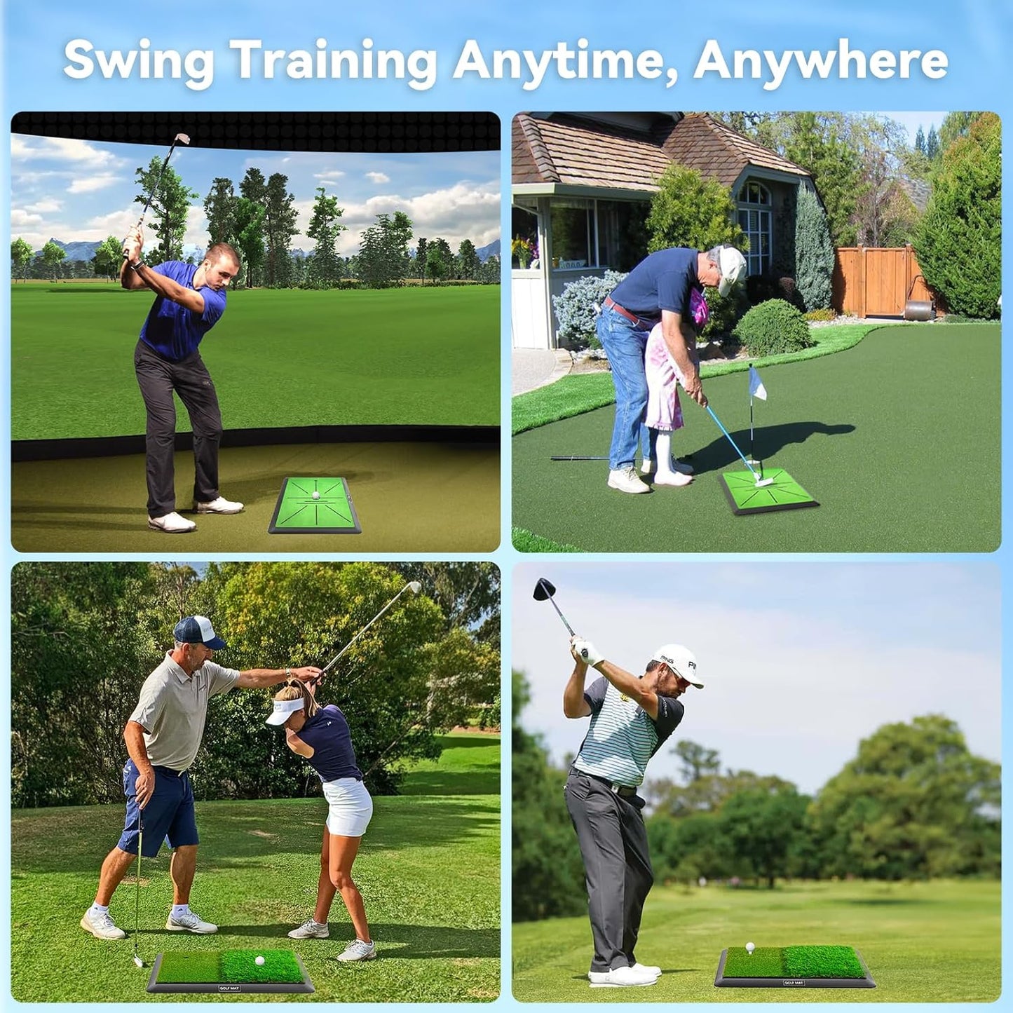 Golf Mat, Practice Outdoor Indoor for Training Chipping Show Swing Path, Hitting Turf Mat with Rubber Backing,Golf Accessories,Gifts for Men/Dad/Husband