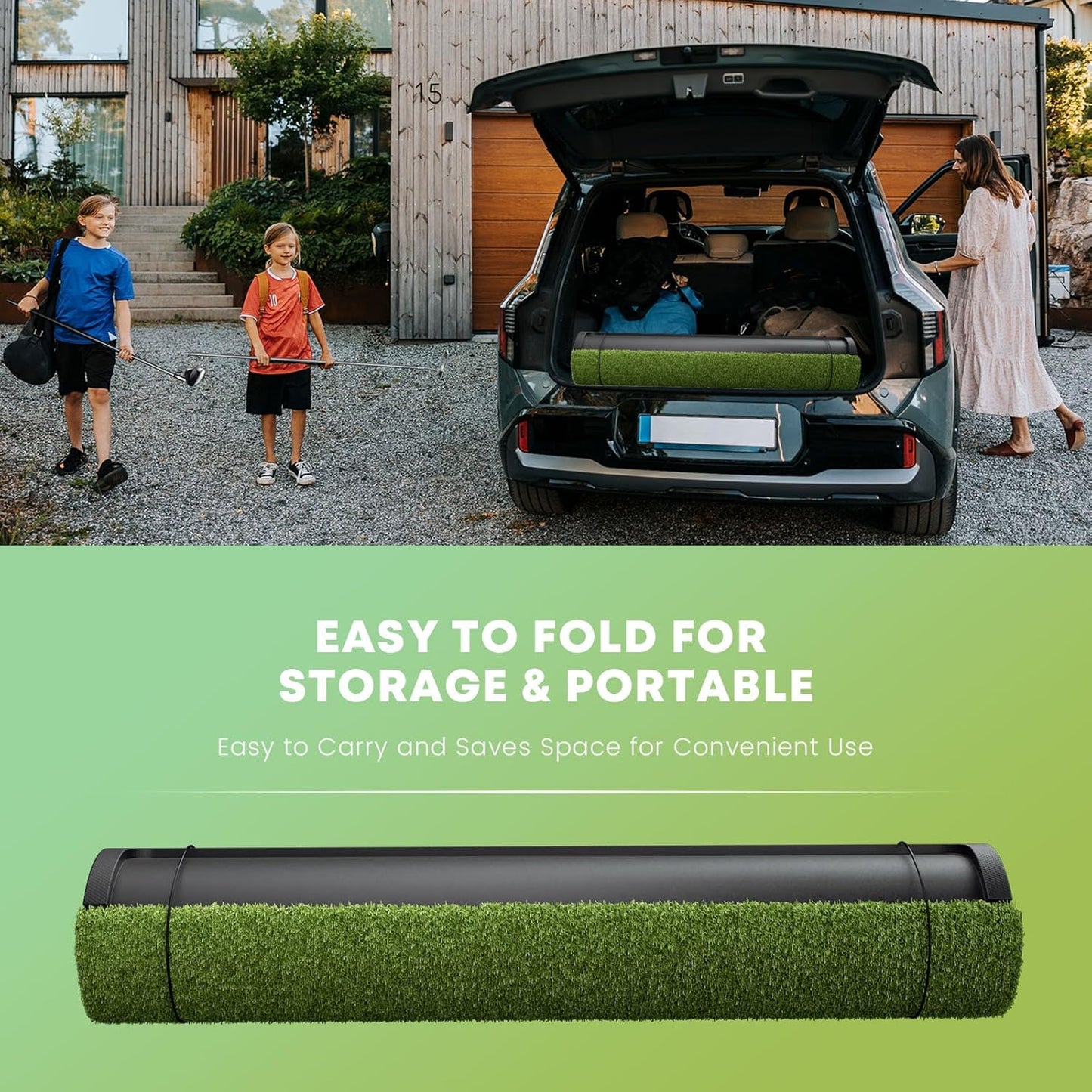 Integrated 5x4ft & 6x5ft 26mm-31mm Golf Mat with Ball Tray, Thickening Golf Mats Practice Outdoor & Indoor, Artificial Turf Matt with 3 Tees for Hitting, Driving Chipping, Swinging