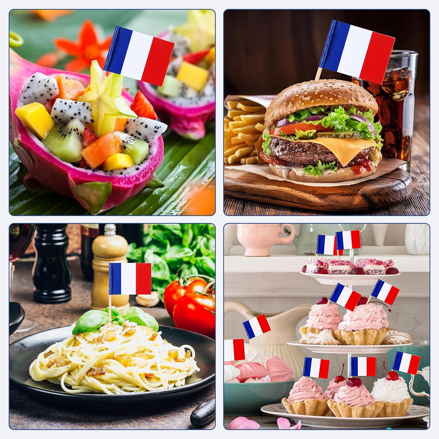 Meanplan 1000 Pcs French Flag France Toothpick Flags, Cocktail Picks Small Mini Stick France Cupcake Toppers Country Picks Party Decoration Celebration Cocktail Food Appetizers Bar Cake Flags