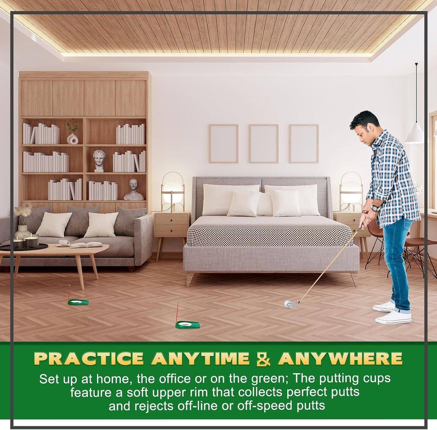 Sotiff Golf Putting Practice Cup Hole Training Aids Golf Accessories Training Putters with Plastic Flag for Adult Green Office Garage Yard Indoor Outdoor Practice